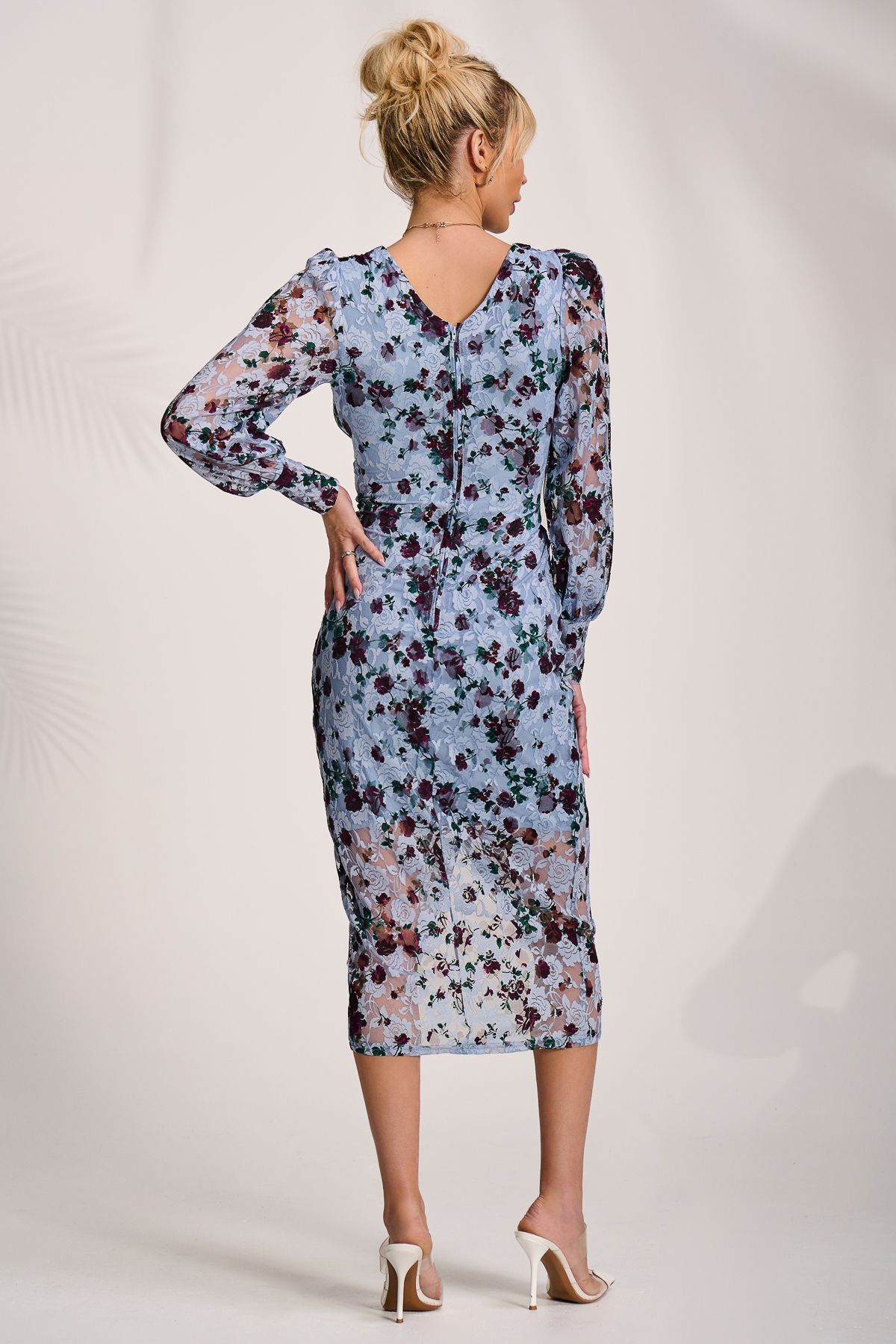Jolie Moi Lace Long Sleeve Ruched Bodycon Dress