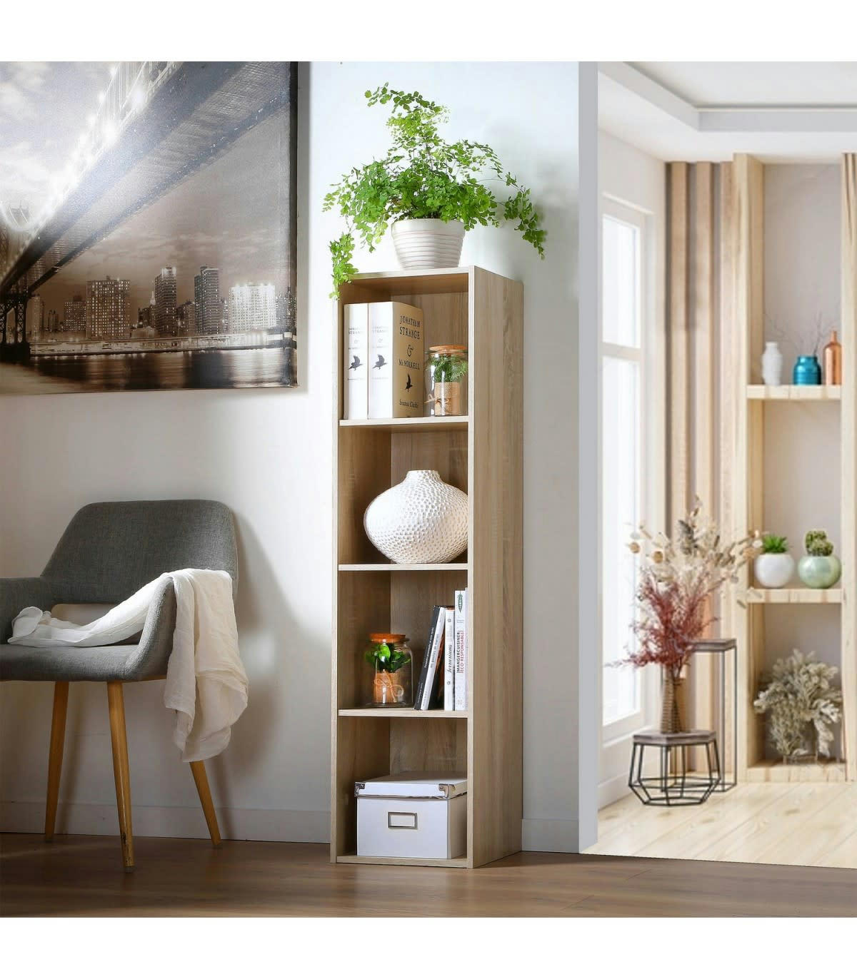 COMPO - Etagère de Rangement 4 Cases - H122 cm - Marron