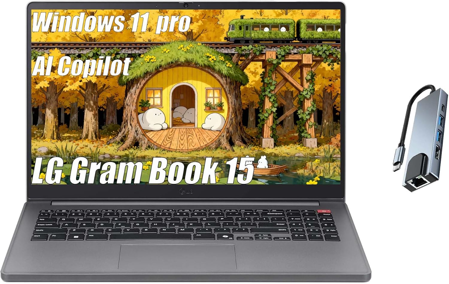 LG Gram Book 15 Thin Lightweight Bussiness Laptop Computer, AI Copilot in Windows 11 Pro, Wi-Fi 6, 32GB RAM 1TB SSD, FHD IPS Display, Intel i5-1334U(10 Cores up to 4.6 GHz), with with hub