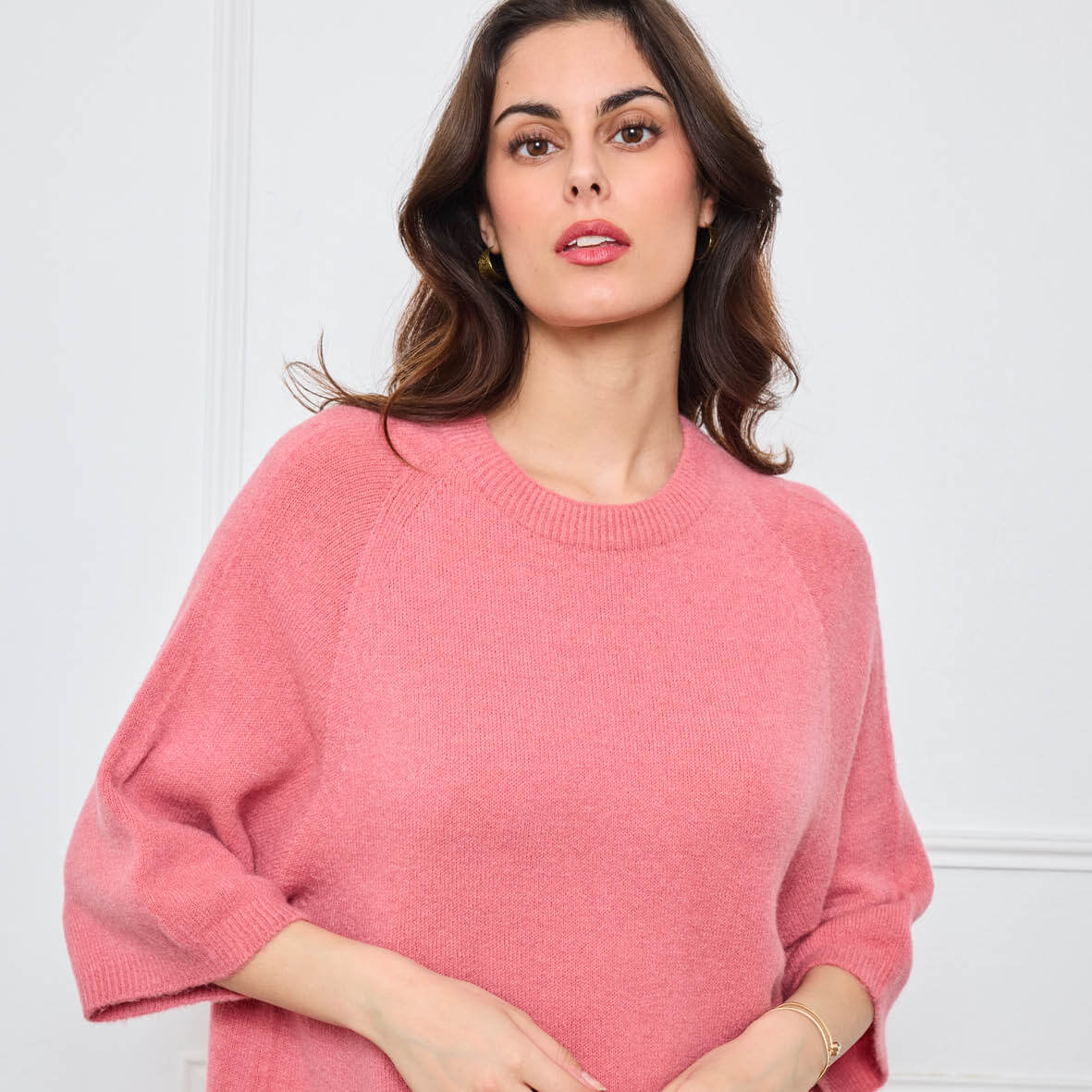 COL ROND AVEC MANCHES 3/4 LOUIE ROSE