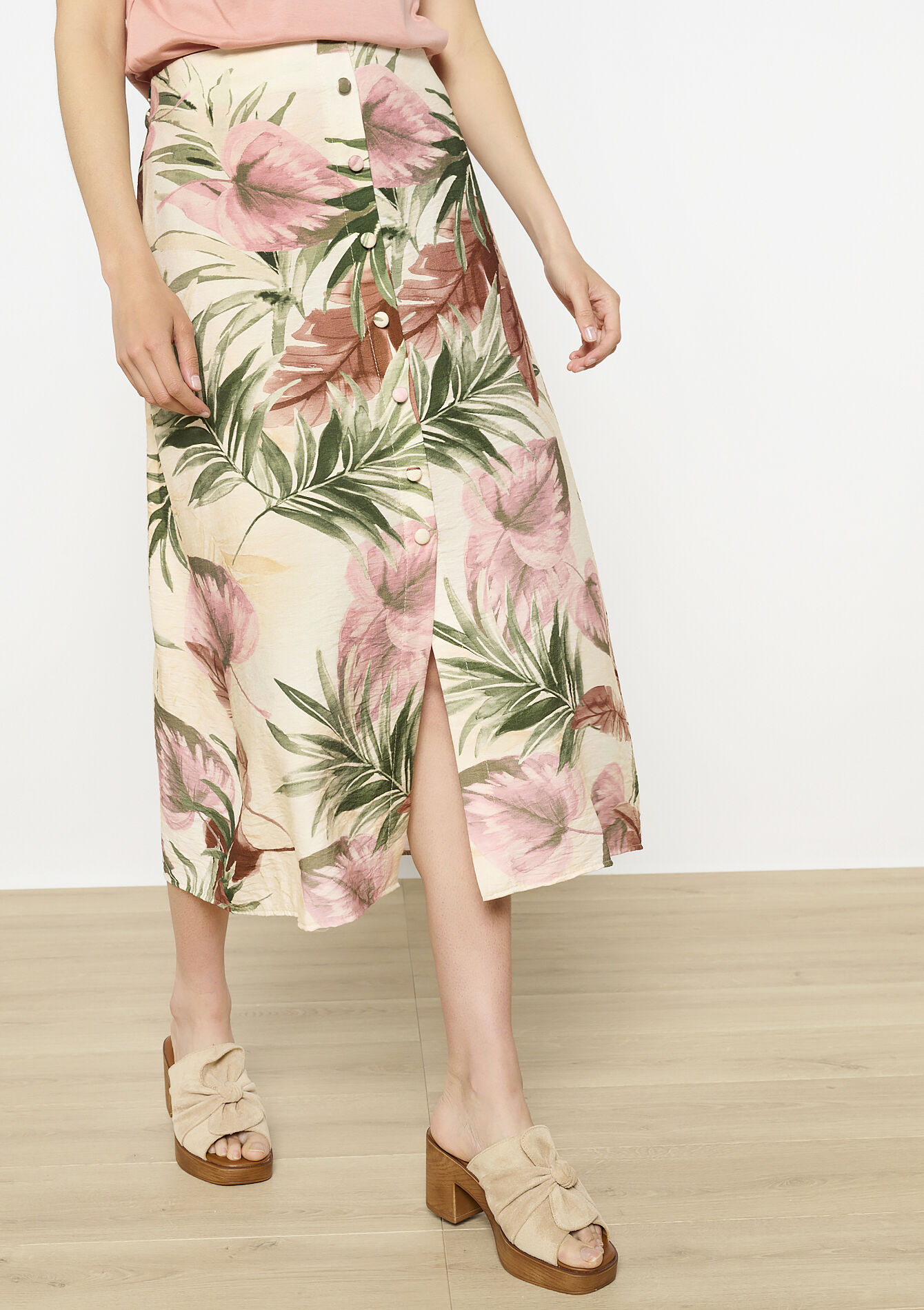 Midi-rok met bloemenprint
