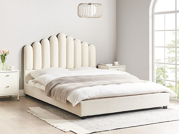 Lit avec sommier Velours VINCENNES 160 x 200 cm Blanc cassé