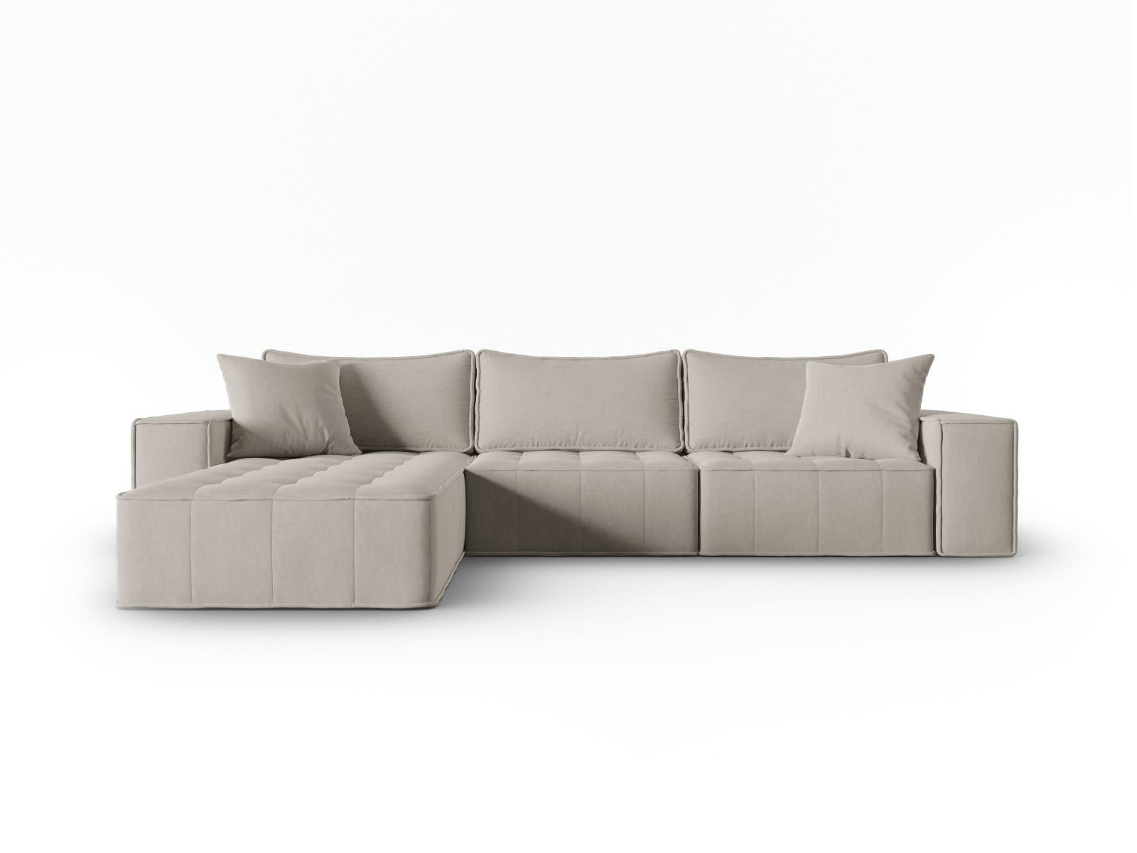 MIKE - Canapé d'angle gauche 5 places en tissu structurel gris clair