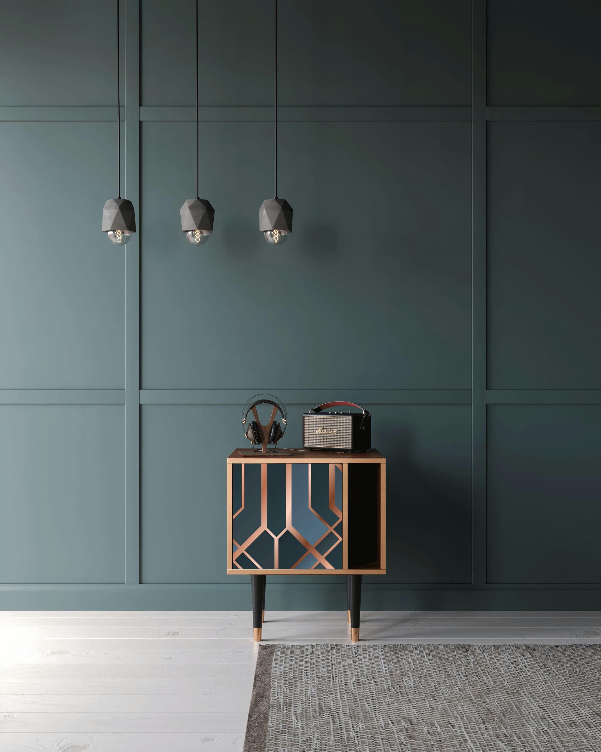 ASHY 1920' - Table de chevet bleu-vert 1 porte L 58 cm