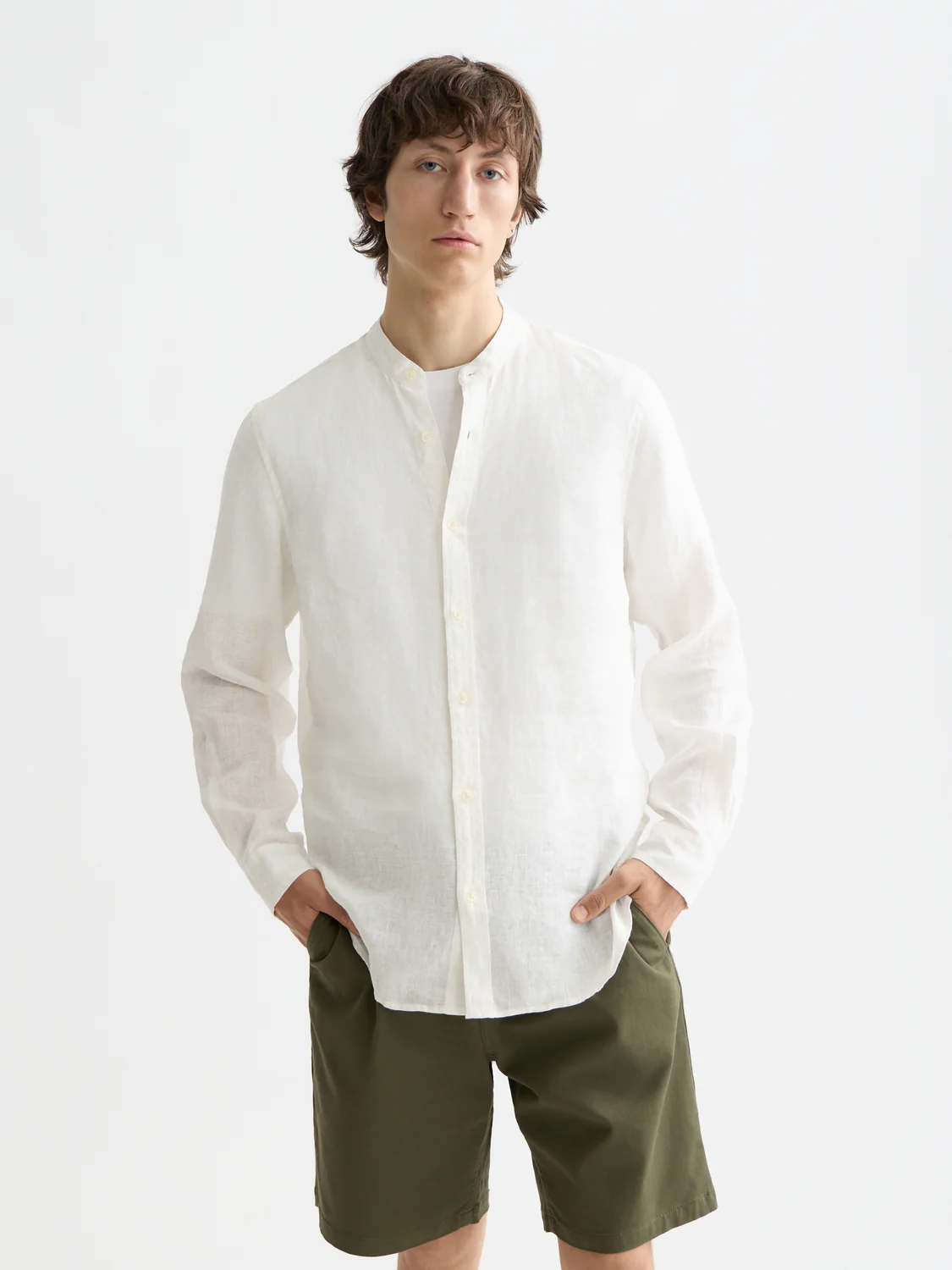 Essentials — Linen Stand Up Collar Shirt