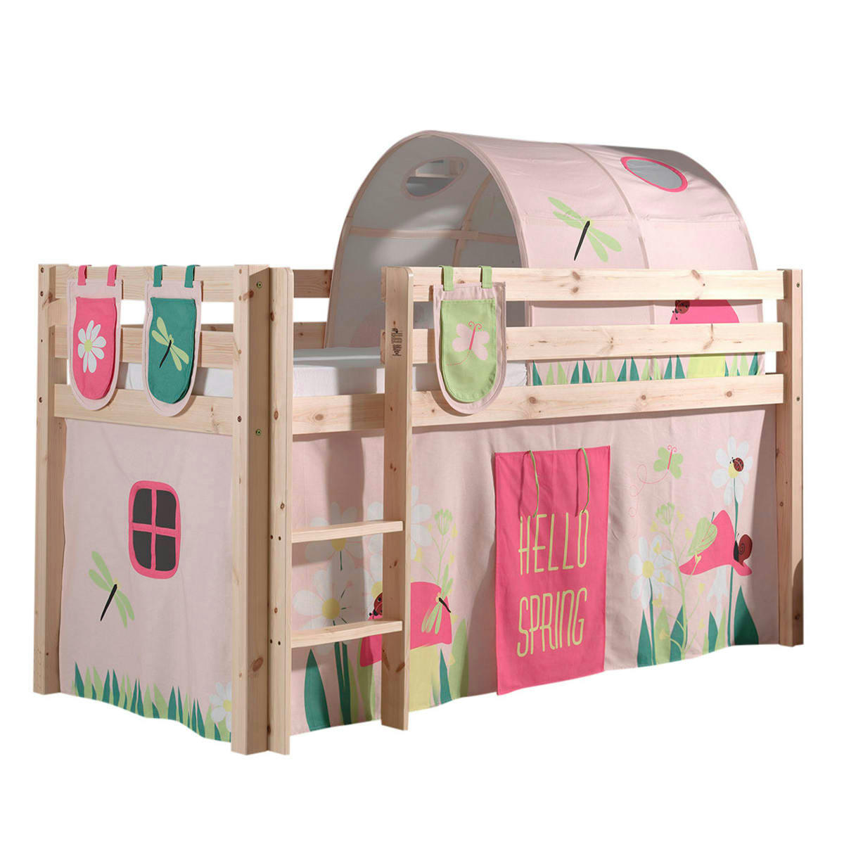 PINO - Lit mi-hauteur 90x200 sommier inclus housse spring naturel