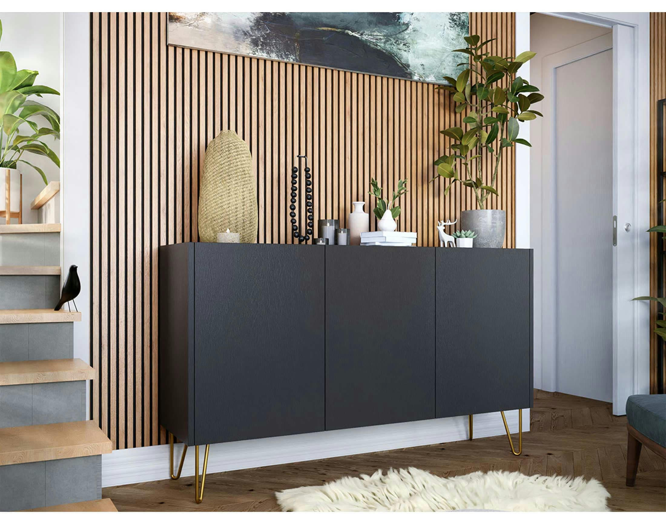 CALI - Buffet bas contemporain 144 cm noir / doré