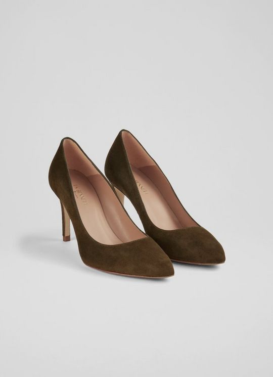 Floret Olive Green Suede Pointed Toe Courts