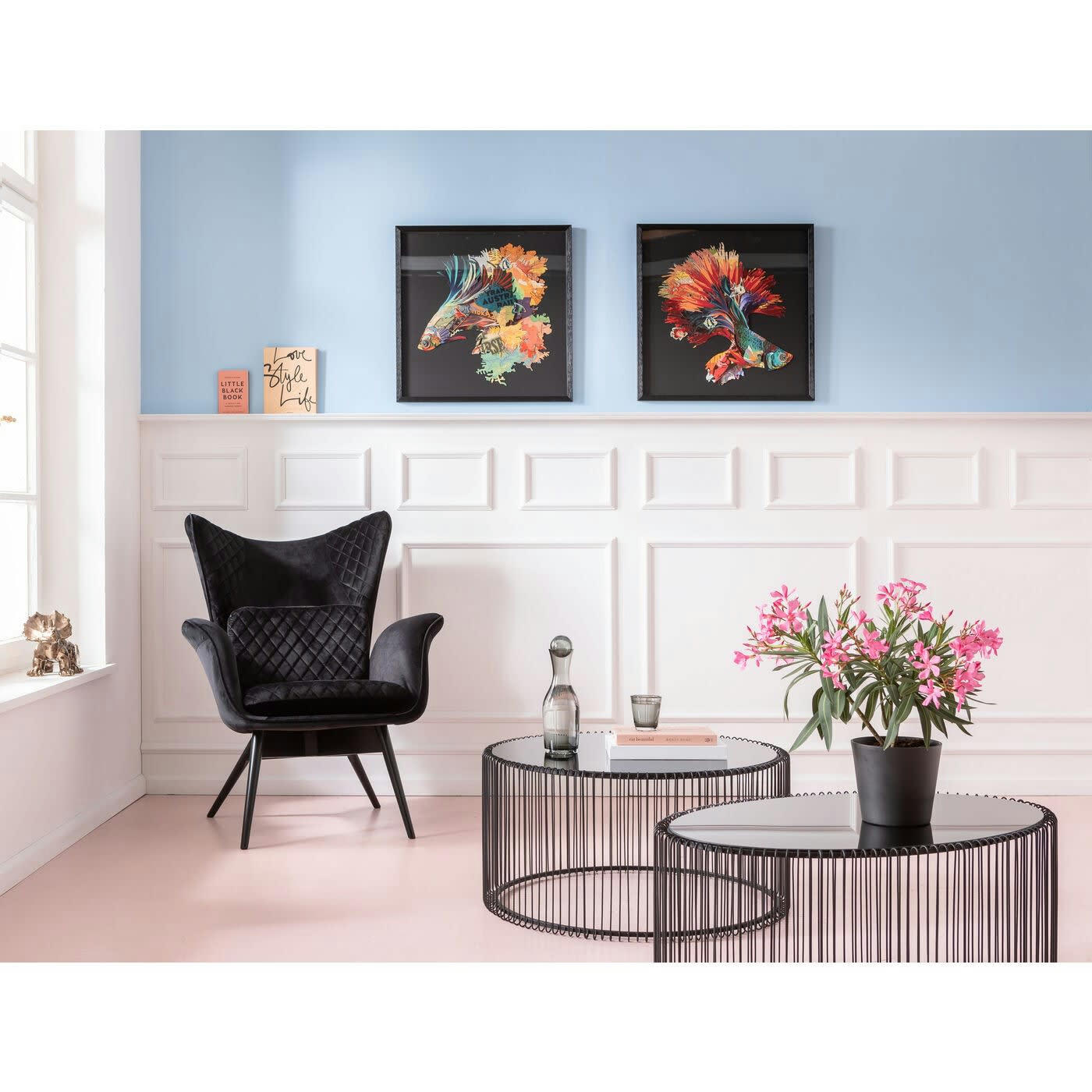 WIRE - Table basse ovale en acier noir et verre