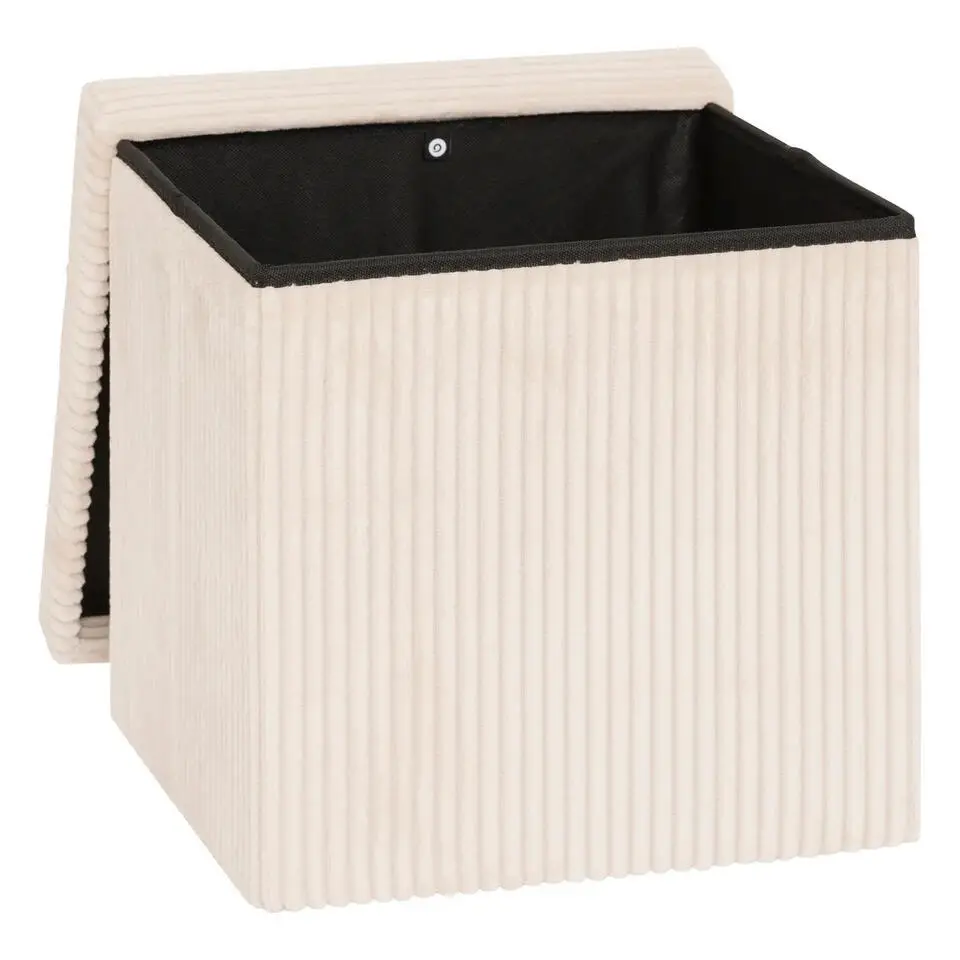 Hocker/Poef Ribcord - opvouwbaar - wit - polyester - 38x38cm