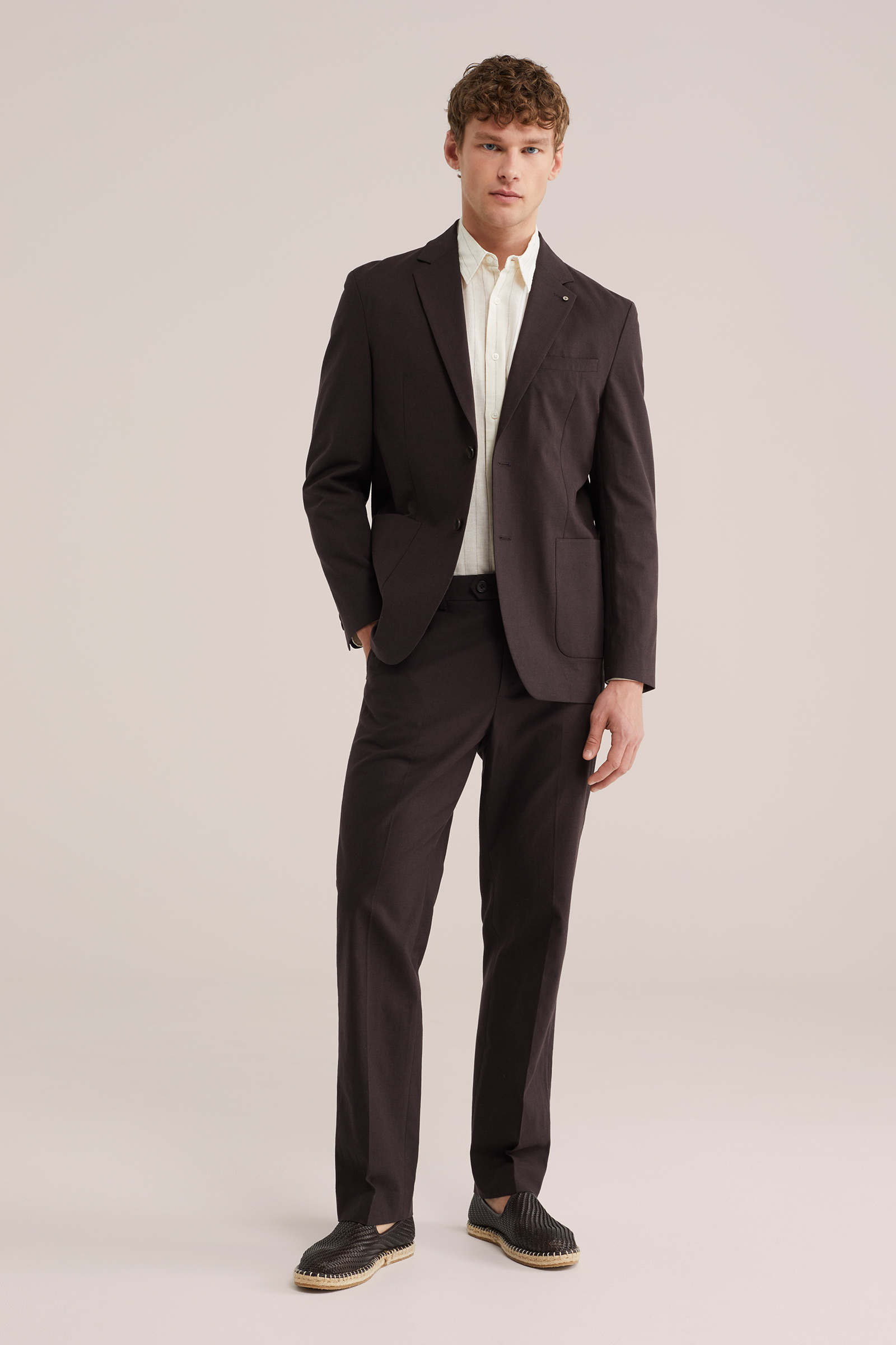 Heren regular fit pantalon van linnenmix