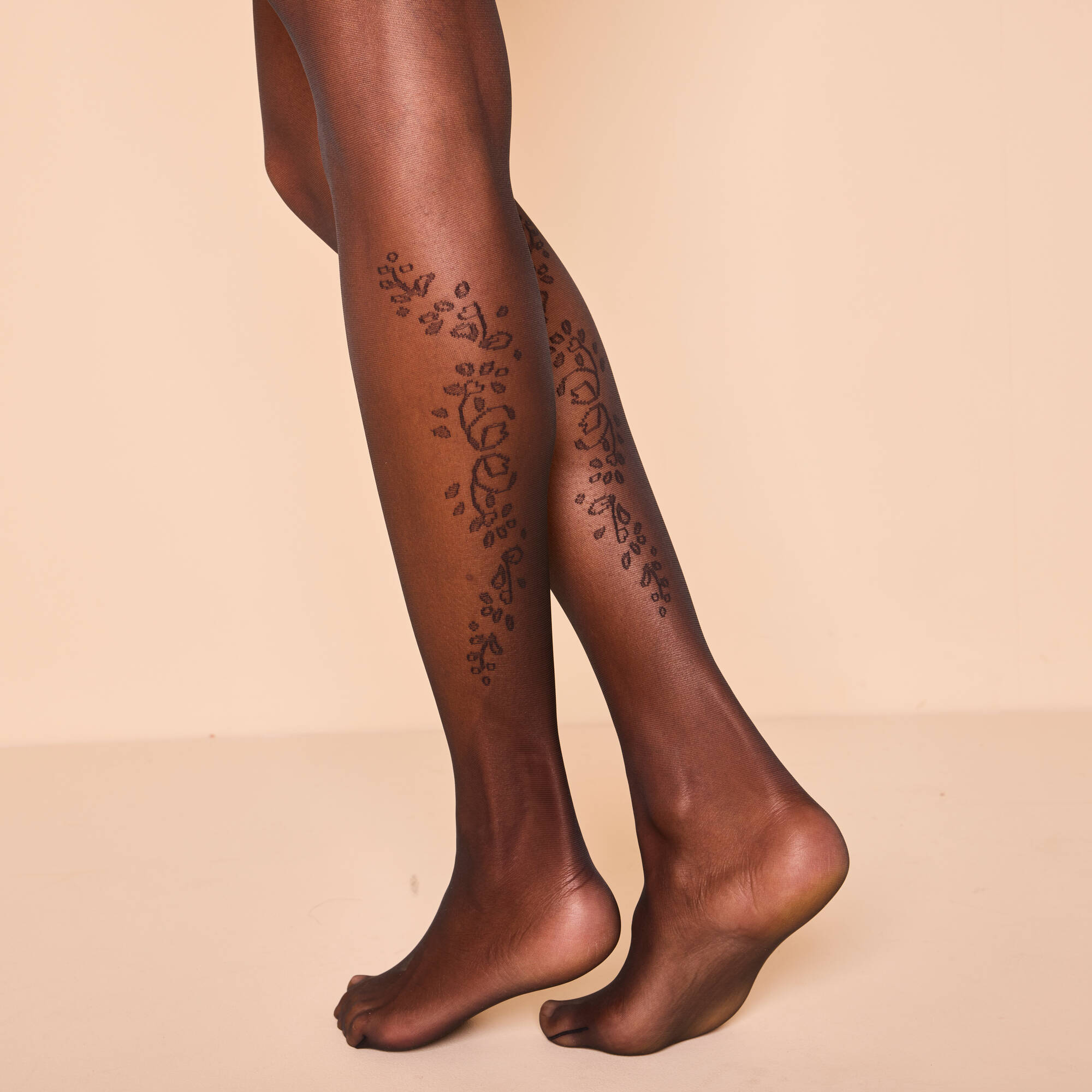 Collant fantaisie imitation tattoo "fleurs" - lot de 2
