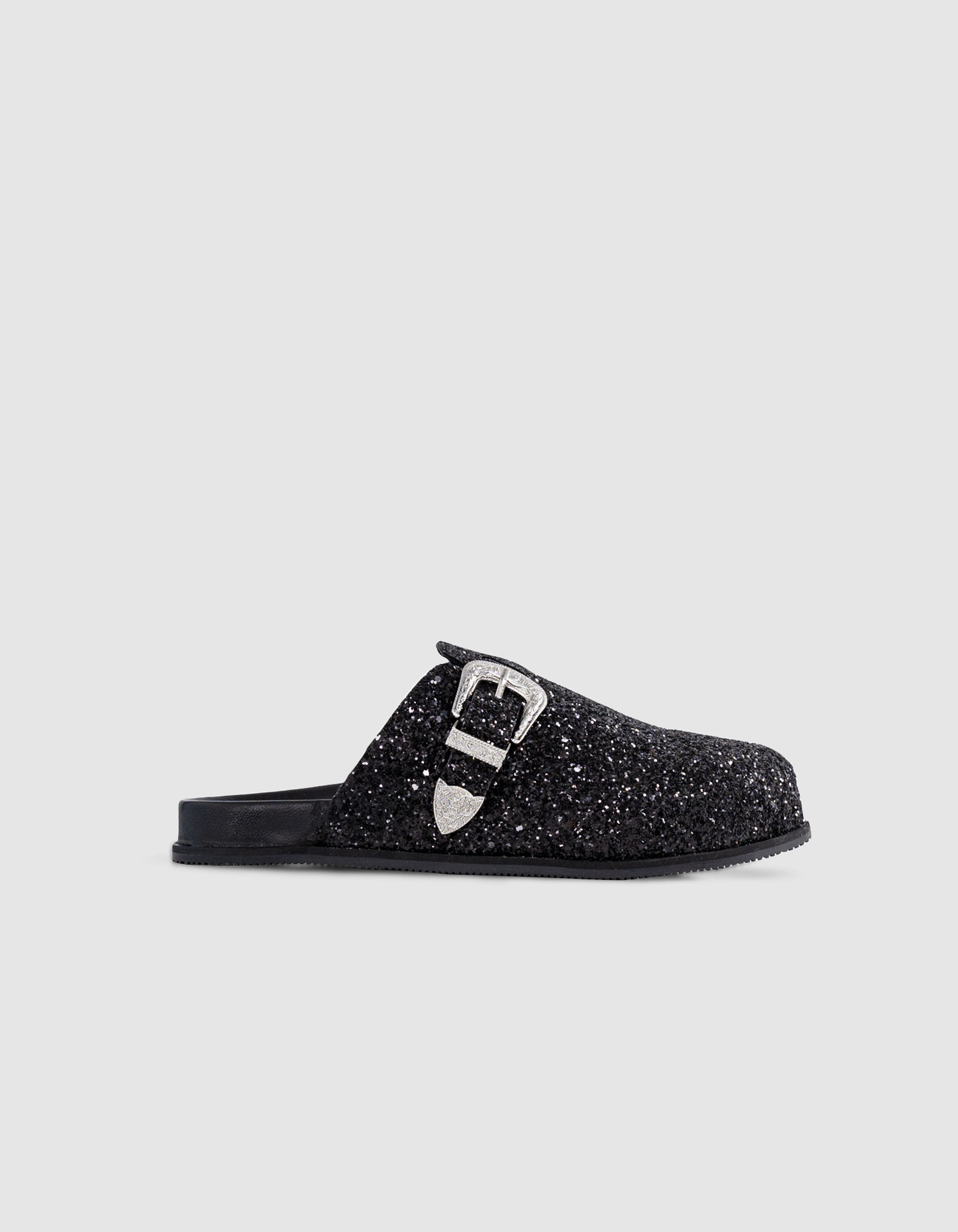 Sabots noirs micro sequins et boucle western Femme