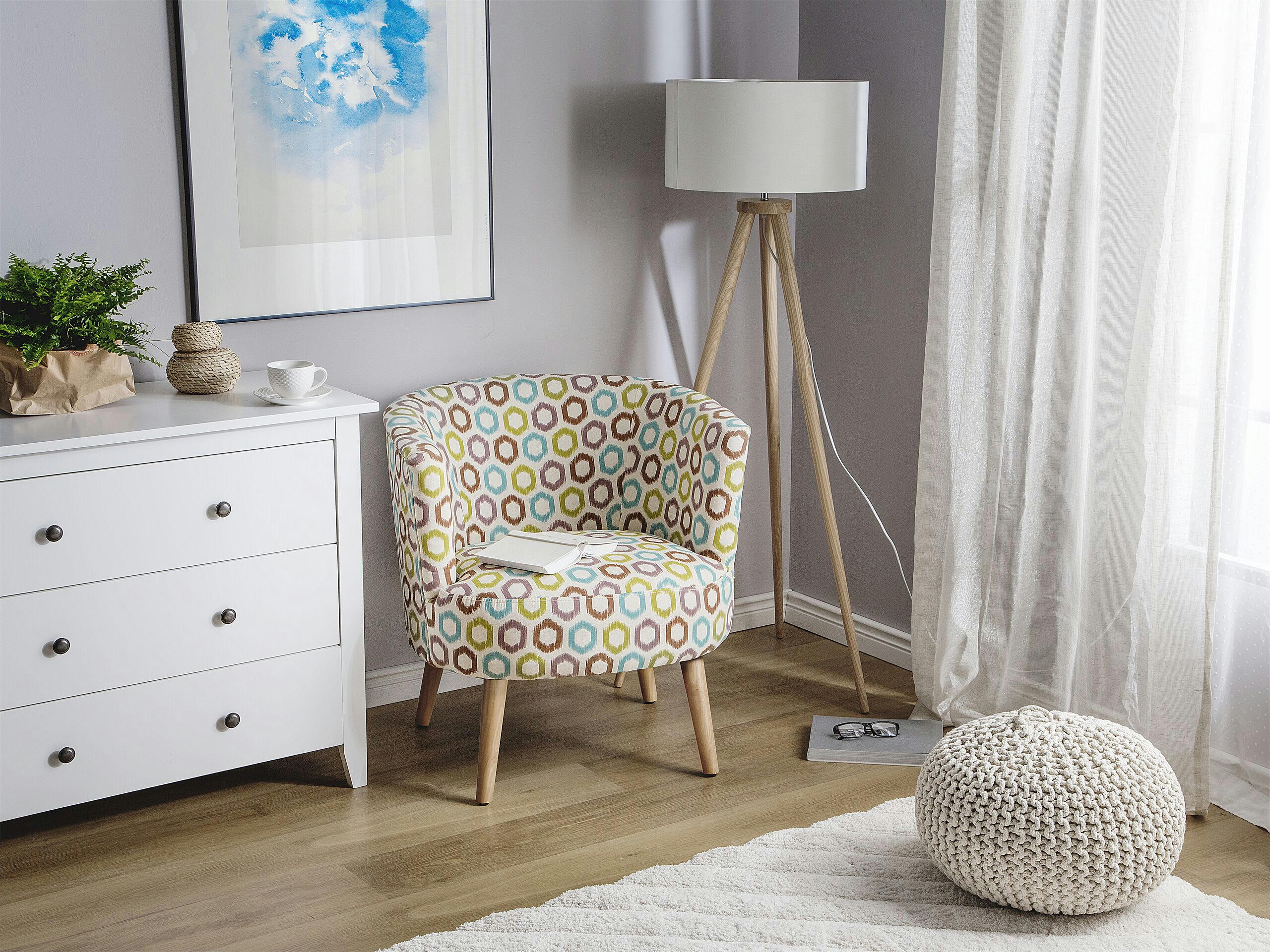 ODENZEN - Fauteuil club en tissu multicolore motif géométrique