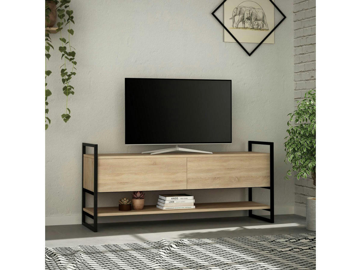 VIKI - VIKI - Meuble TV 131 cm Chêne et Noir