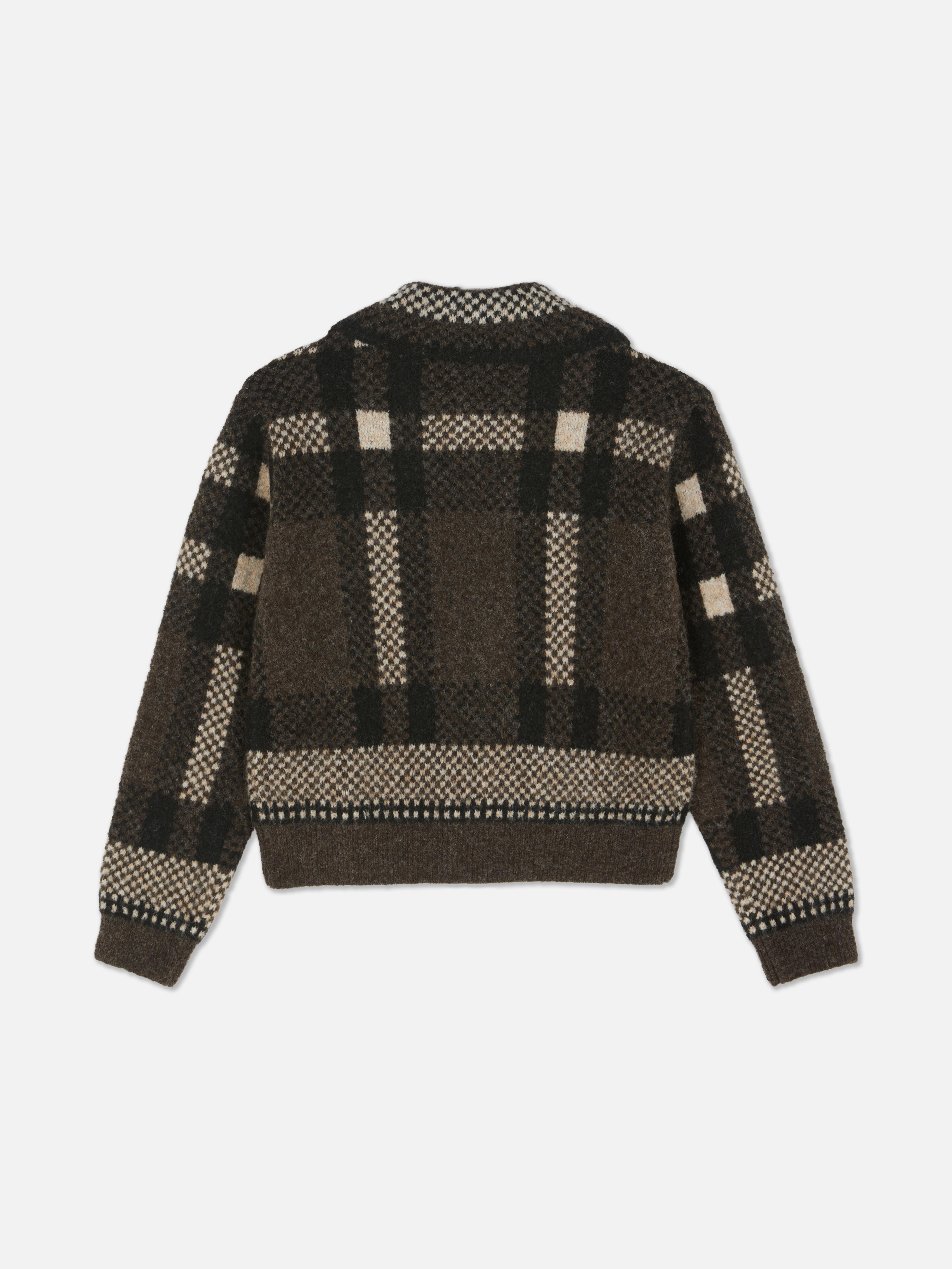 7-15yrs | Check Zip-Up Collared Cardigan