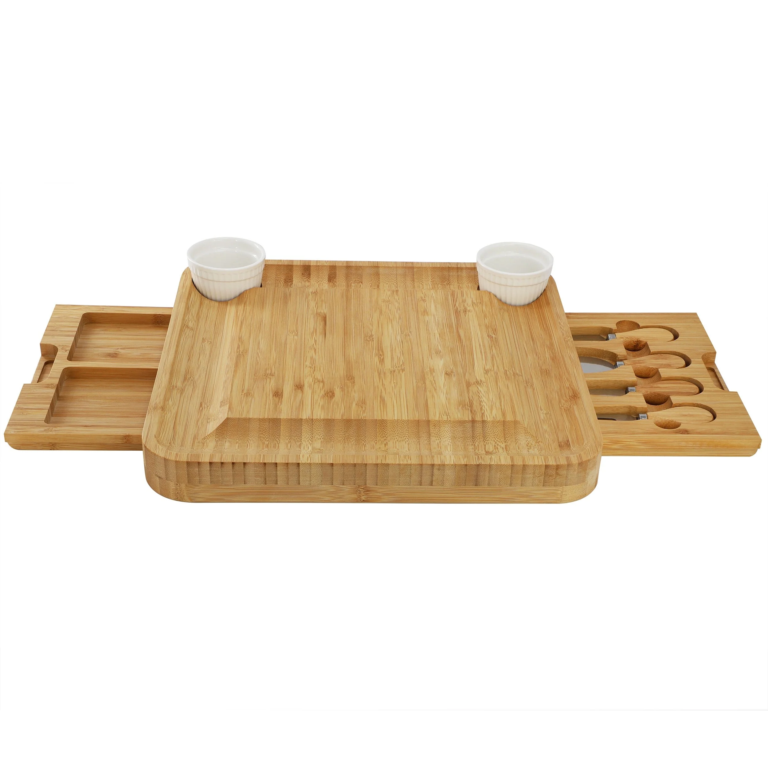 MegaChef Bamboo Charcuterie Cheese Board Set with Ramekins and Slide Out Cutlery Drawer