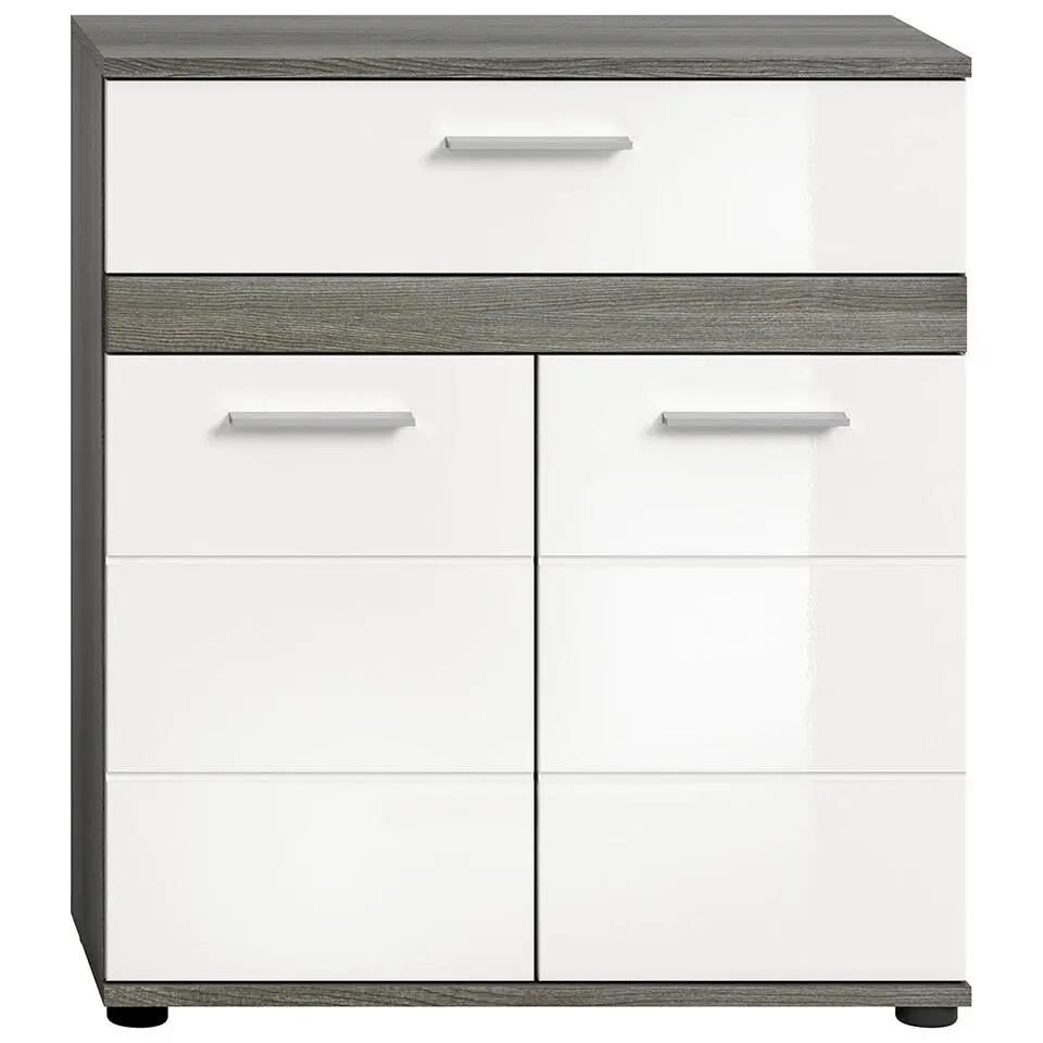 Hioshop Blake badkamerkast 1 lade 2 deuren wit hoogglans- grijs