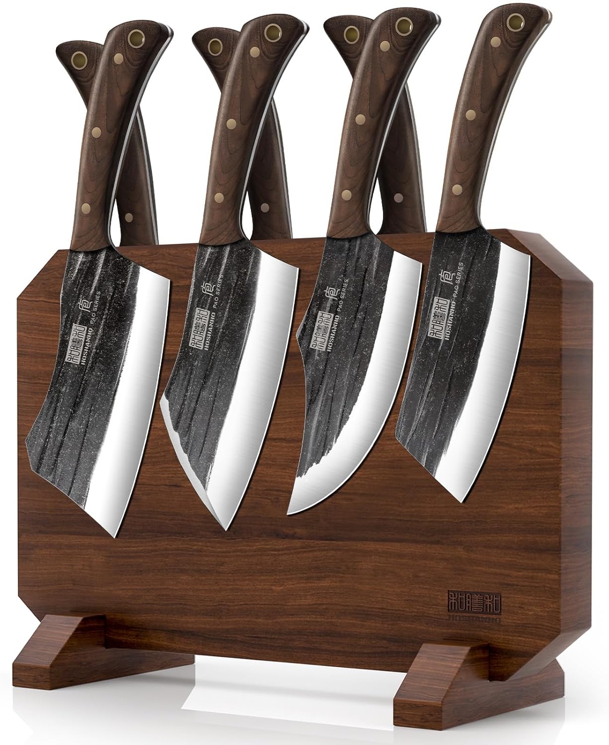 HOSHANHO 8 Pieces Butcher Kitchen Knife Set, Hand Forged High Carbon Stainless Steel Magnetic Knife Block Set, Ultra Sharp Chef Knives Set with Meat Cleaver Knife & Bone Chopper Knives Gift for Men