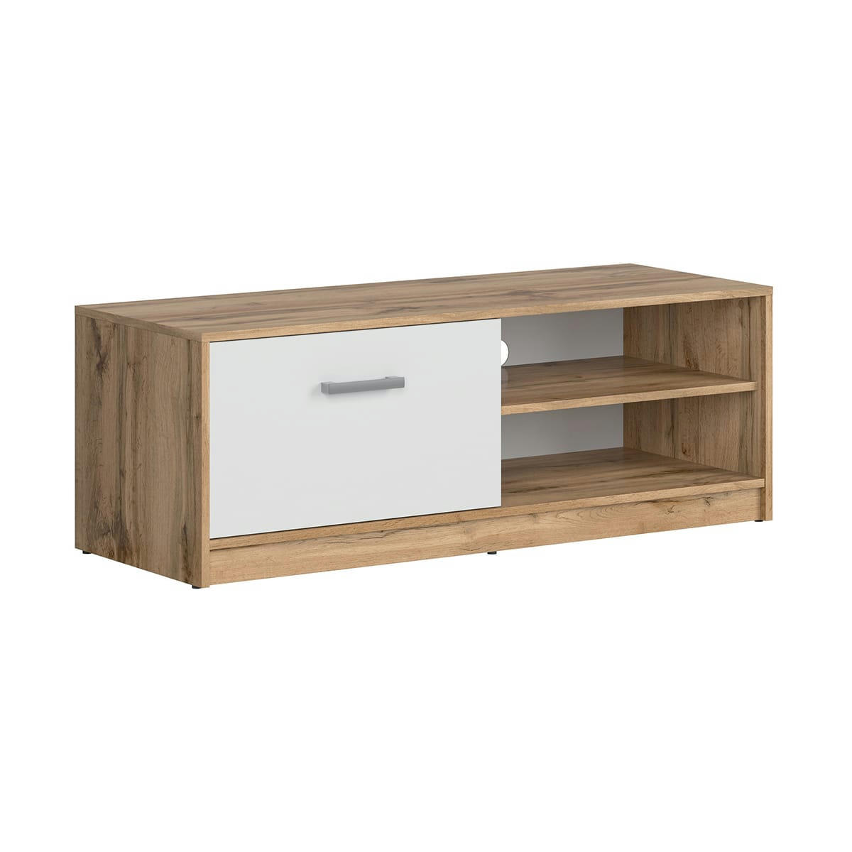 - Meuble TV 1 porte 118 cm stratifiés blanc et naturel