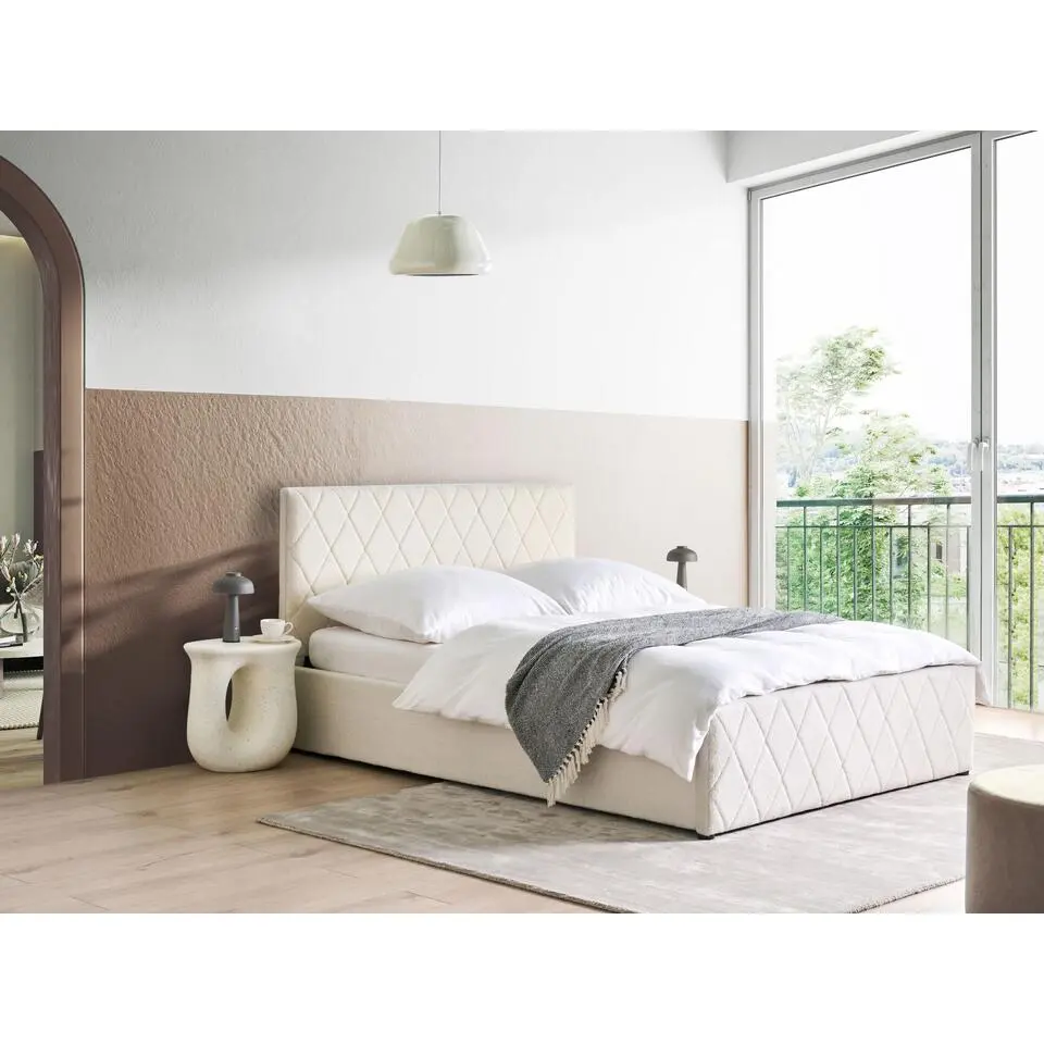 ROCHEFORT - Bed opbergruimte - Gebroken wit - 140 x 200 cm - Boucl&eacute;