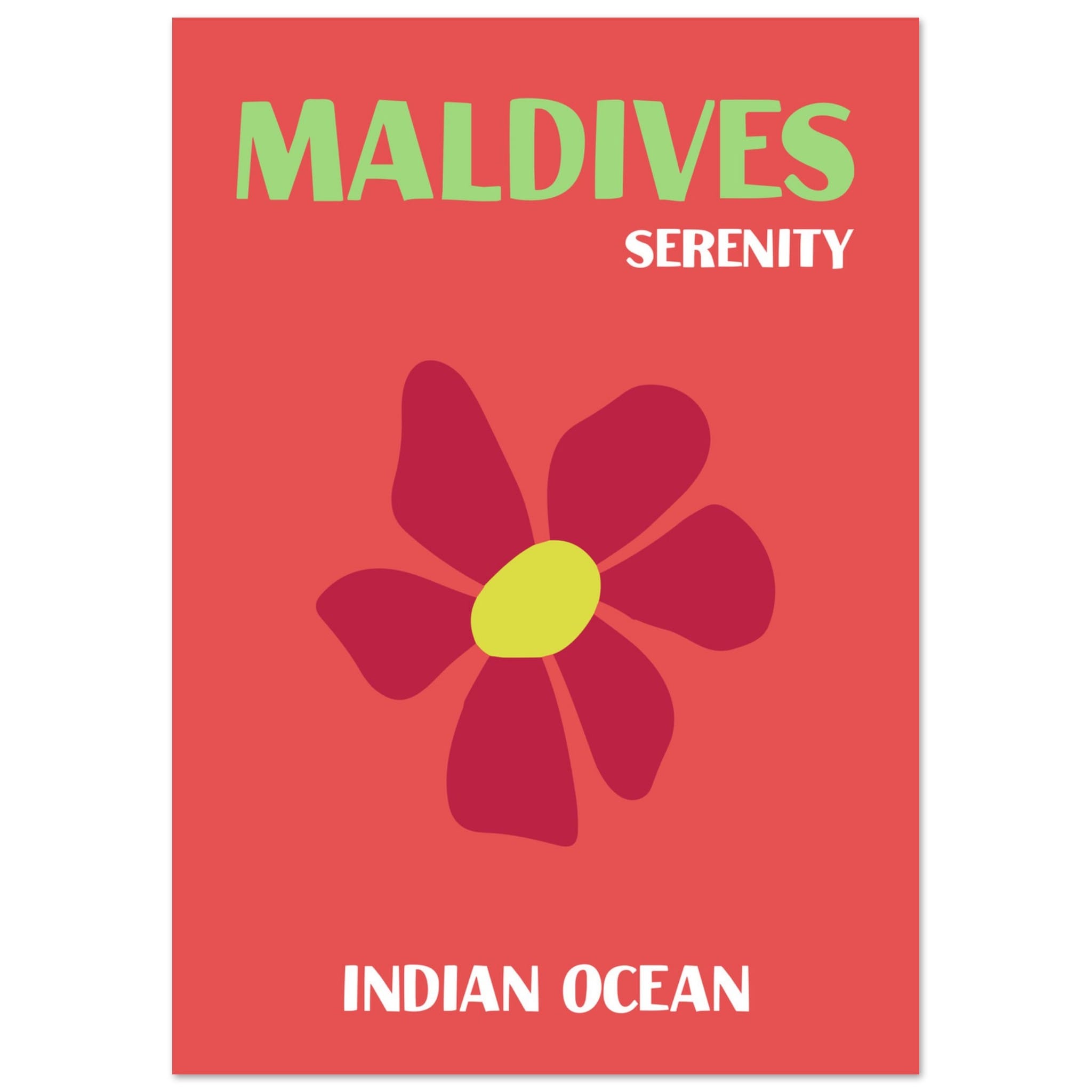 Artfulprints Poster Indian Ocean - Maldives  - A4 21x29.7 cm - Rood