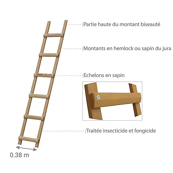 Echelle de toit en bois - Ecartement des barreaux 33cm - Longueur 3.00m - B3130033
