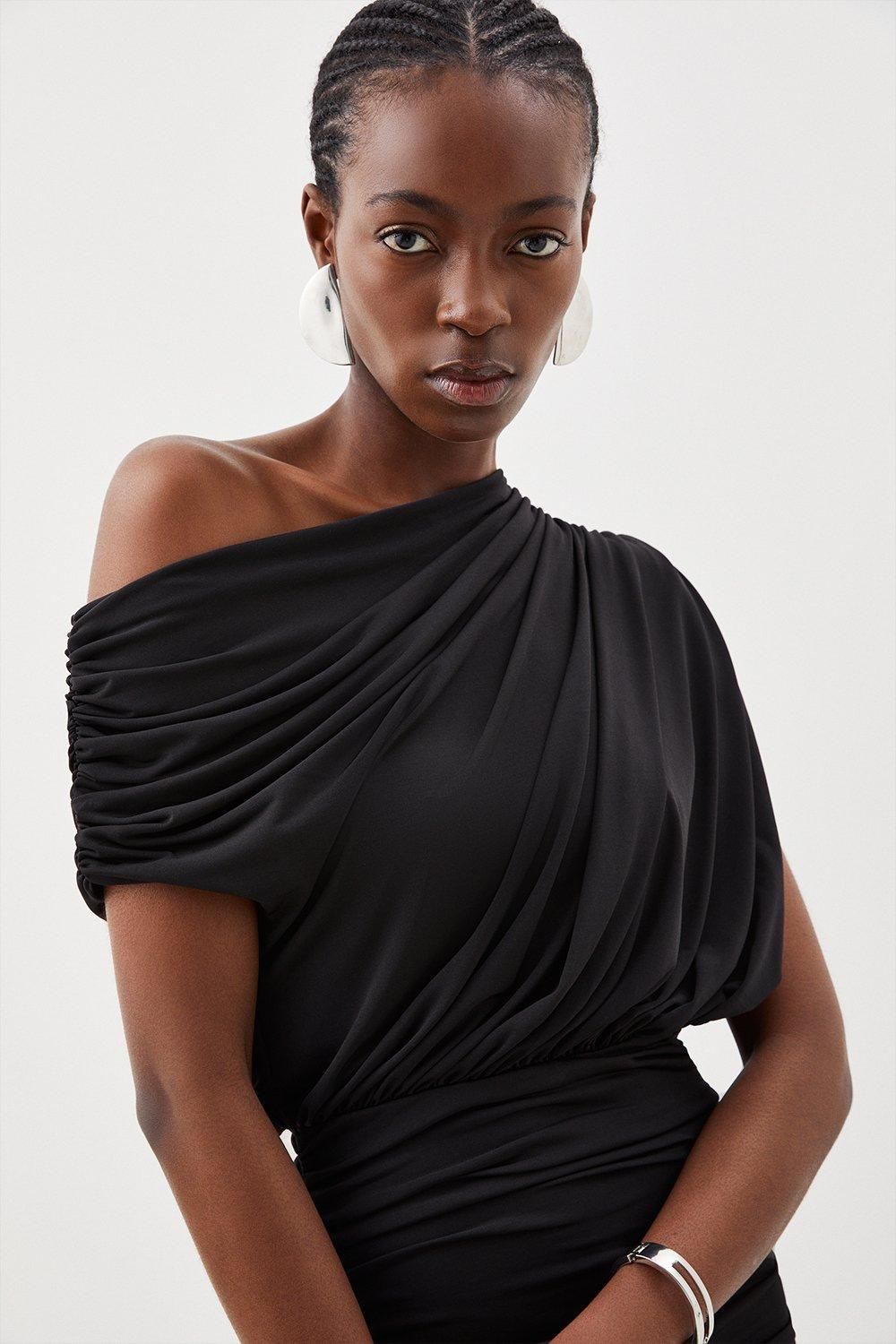 KarenMillen Forever Jersey Crepe Asymmetric Neckline Maxi Dress