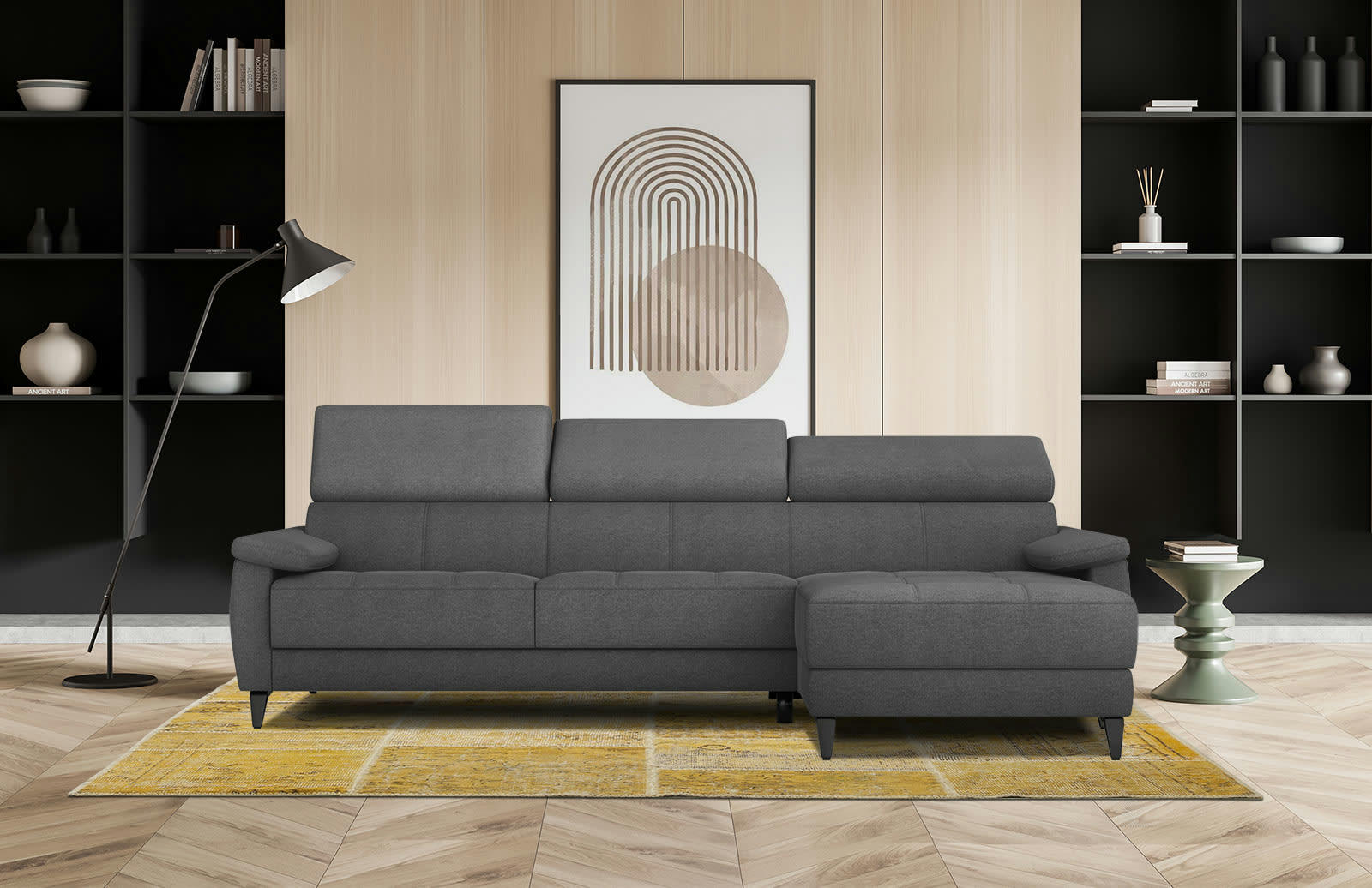 TAUNUS - Canapé d'angle droit 4 places gris foncé