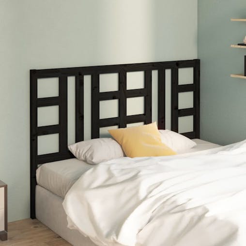 NNEVL Bed Headboard Black 141x4x100 cm Solid Wood Pine