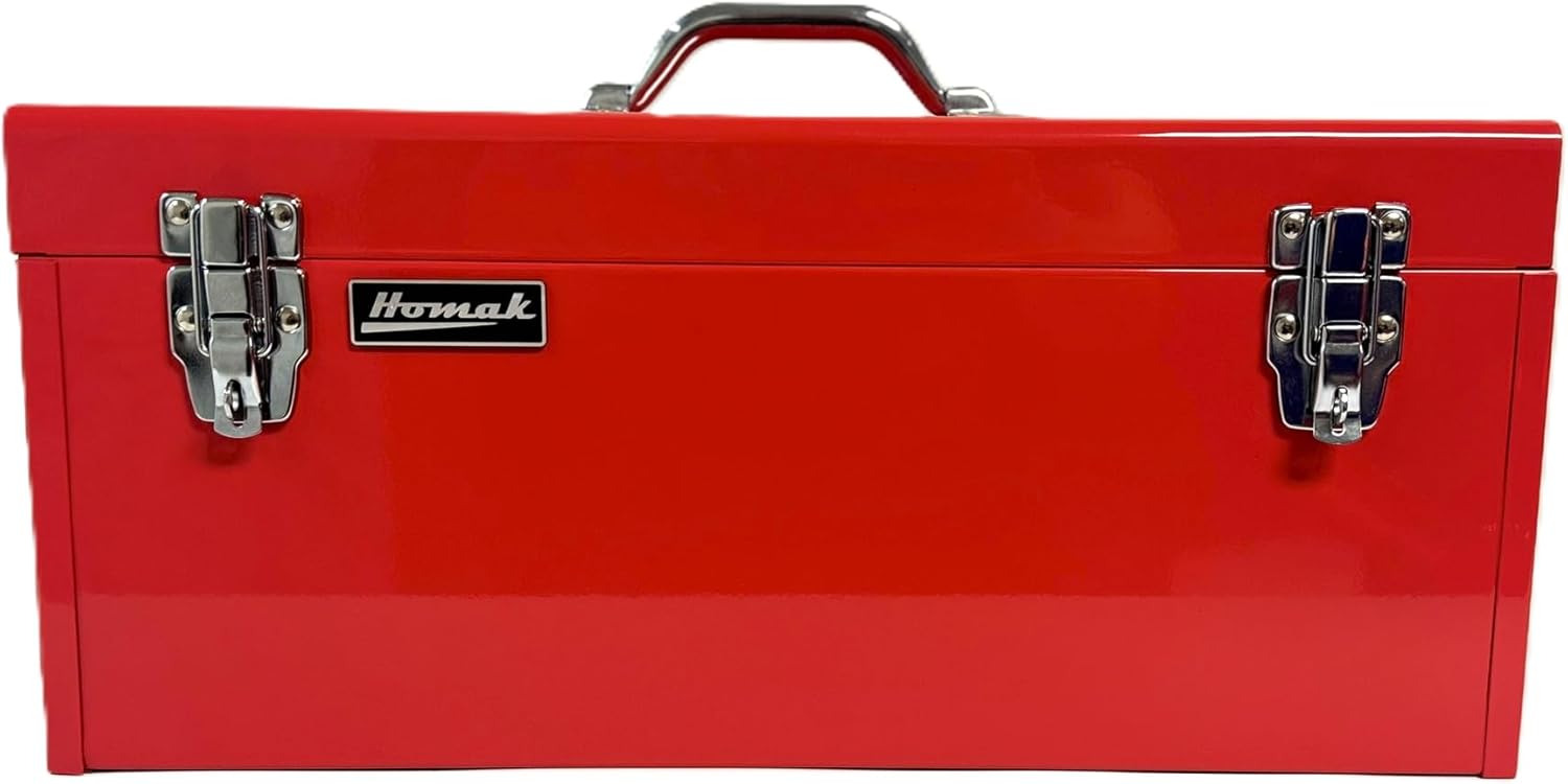Homak 20 Portable Steel Heavy-duty Tool Box 18-Gauge with Metal Latches and Handle with removable tray, Red