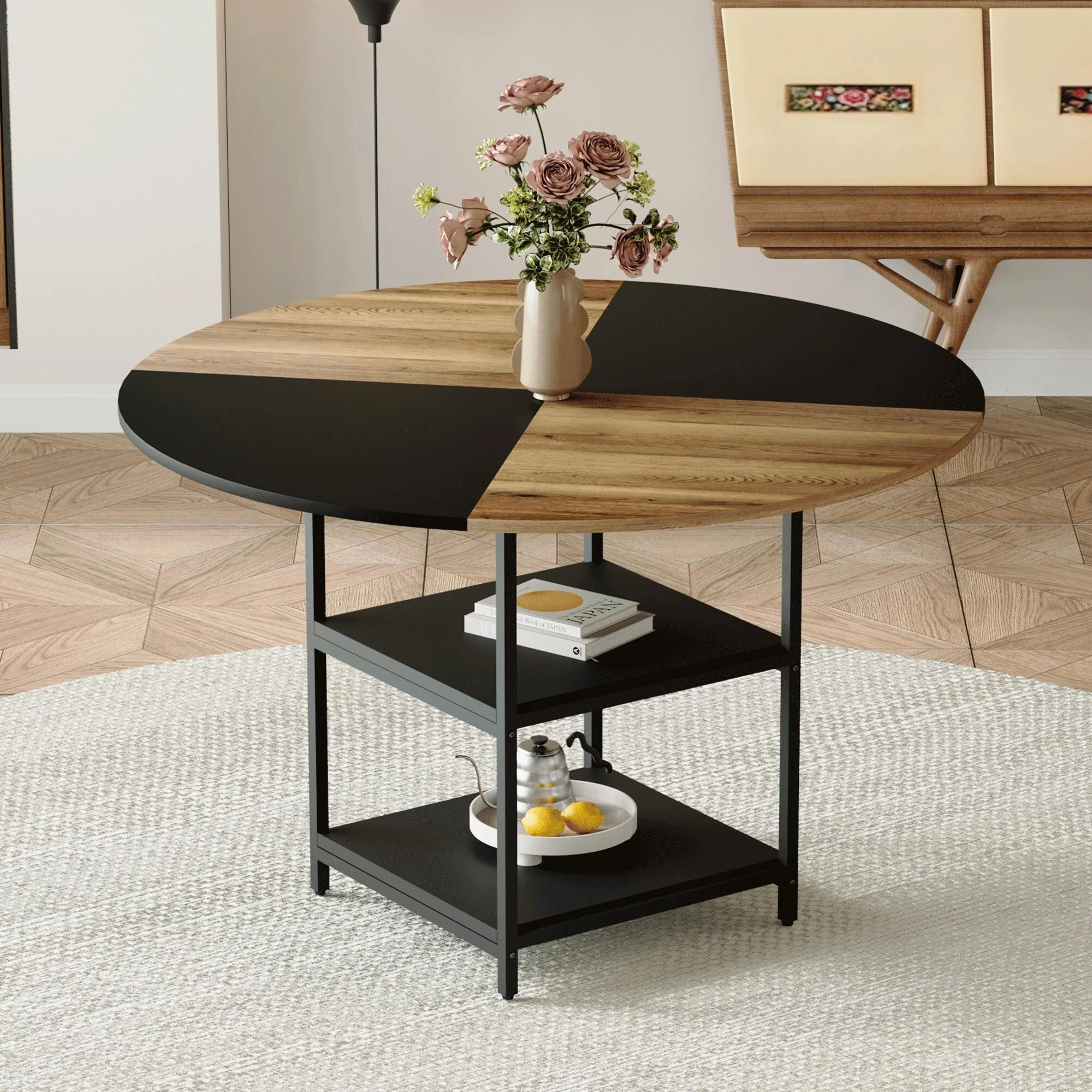 47.3-inch diameter modern splicing circular dining table - double-layer storage
