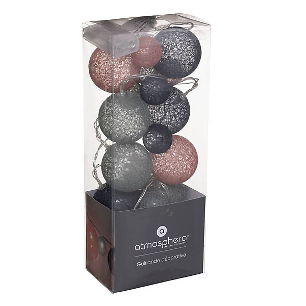 Guirlande LED à pile Wond - 20 boules - coton - L210 cm - Atmosphera