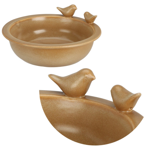 Ceramiczne poidło dla ptaków beżowe 24 cm z figurkami ptaszków retro