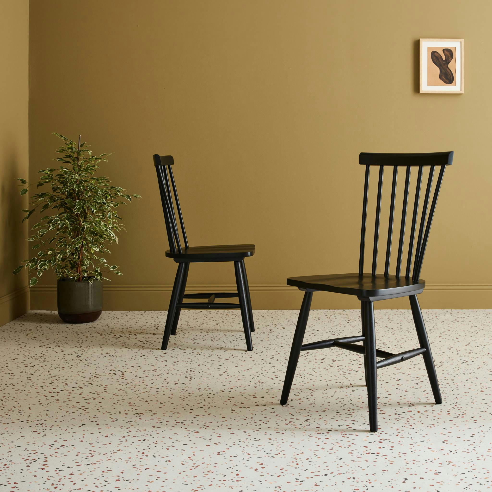 ROMIE - Lot de 2 chaises noires à barreaux en bois d'hévéa