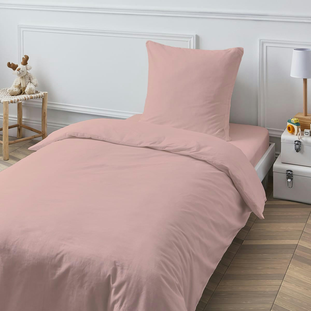COTON UNIS - Housse de couette coton  unie rose 140x200cm