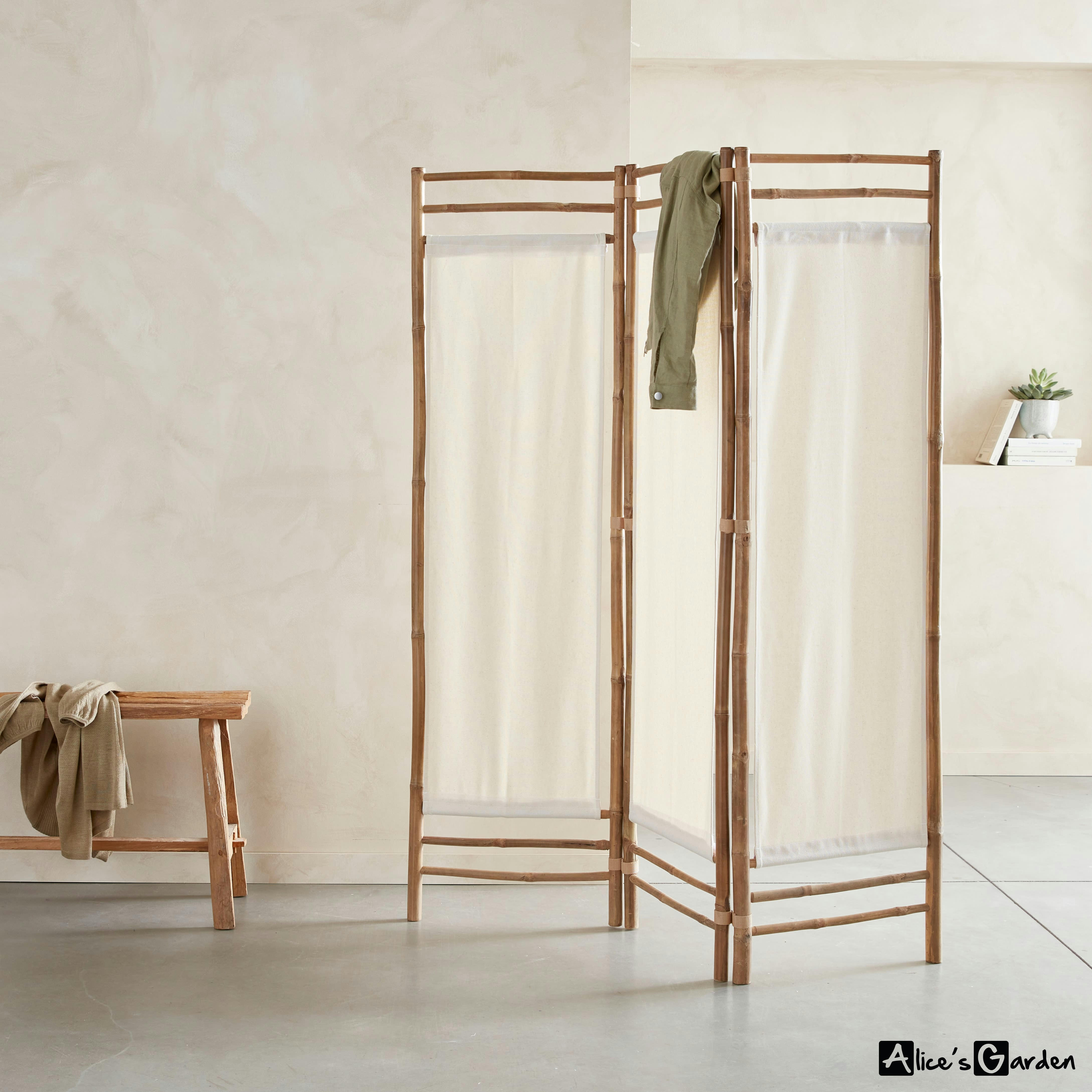 FIDJI - Paravent pliable en bambou et toile blanche