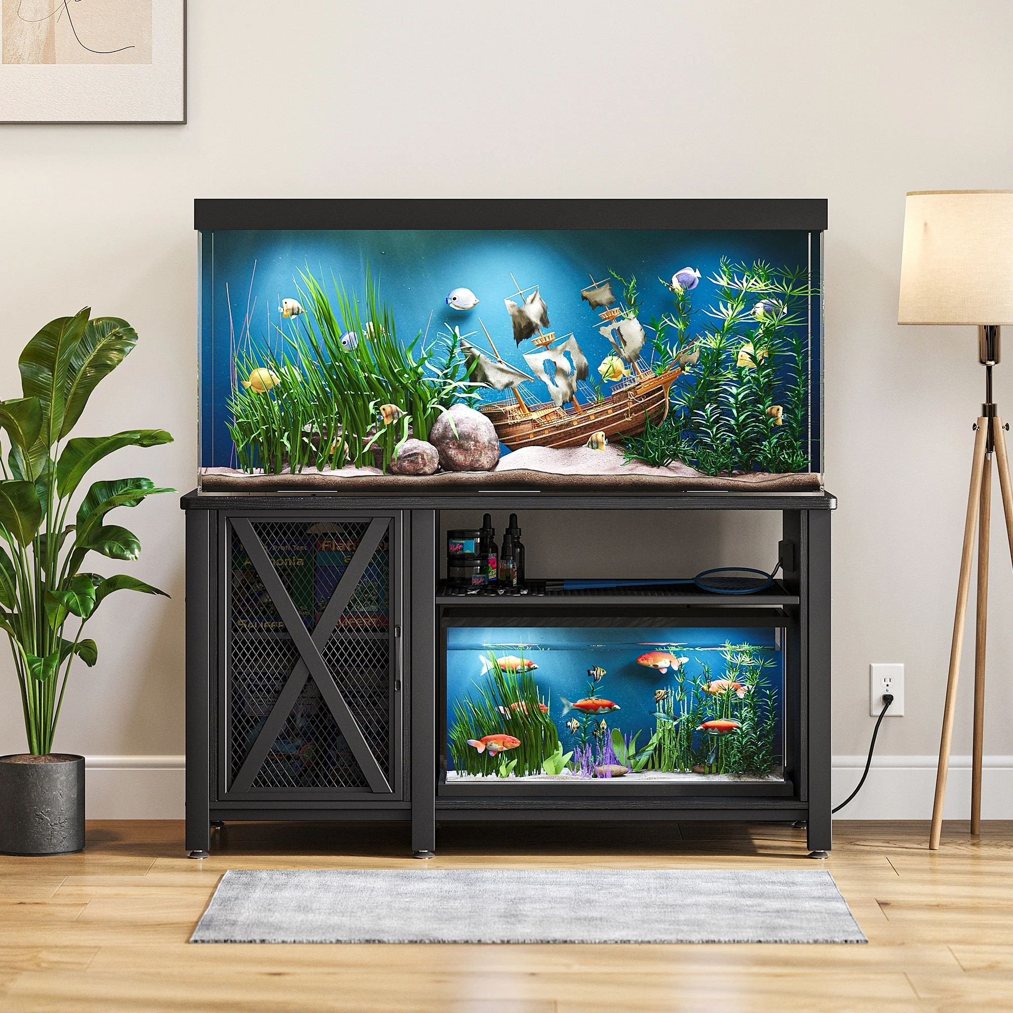 Moasis 55-75 Gallon Aquarium Stand with Power Outlets,Fish Tank Stand with Storage Cabinet