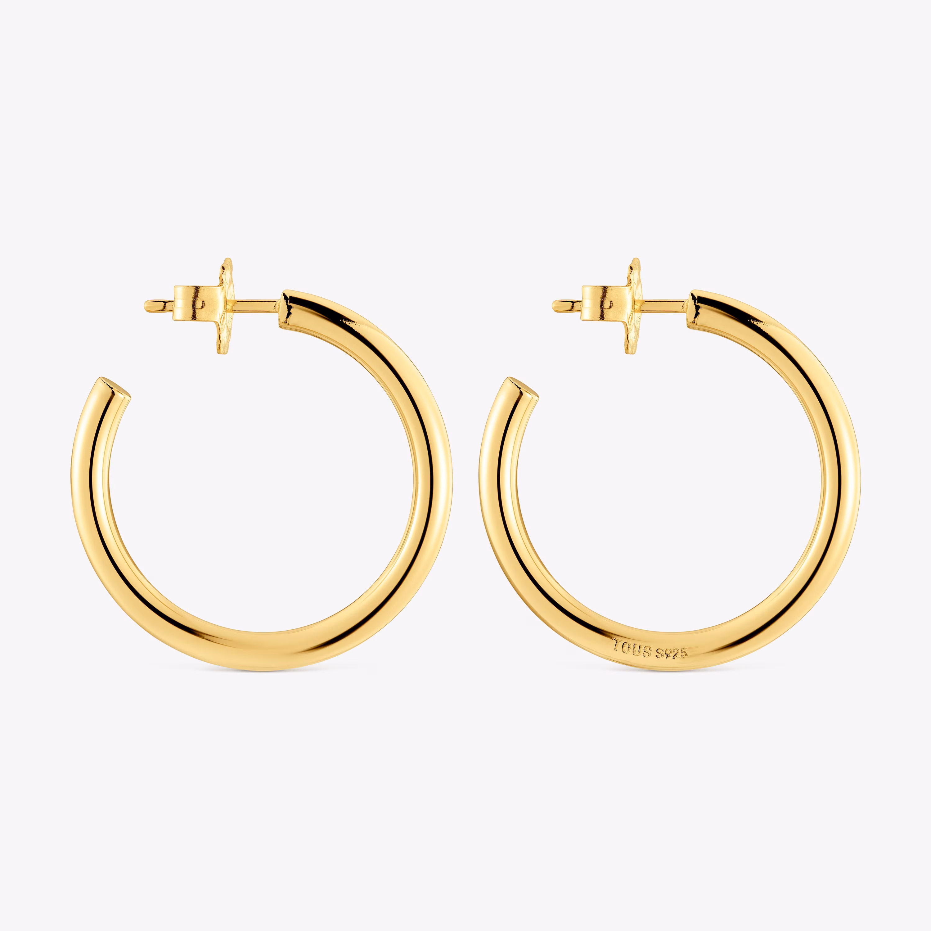 Pendientes de aro largos con baño de oro 18 kt sobre plata 28 mm Basicos