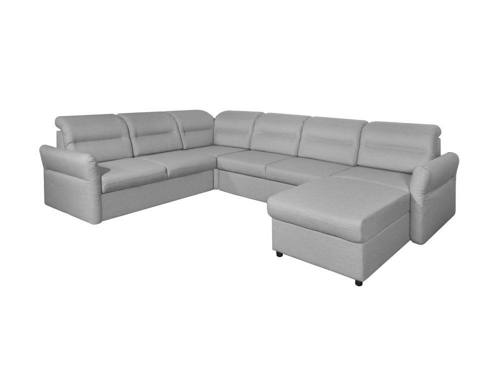 AMBRE - Canapé panoramique modulable convertible avec coffre - Gris clair