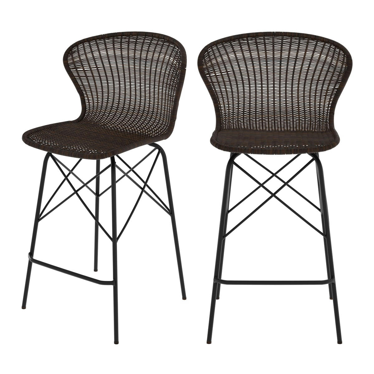 PALMA - Chaise de bar 63 cm en résine tressée marron (lot de 2)