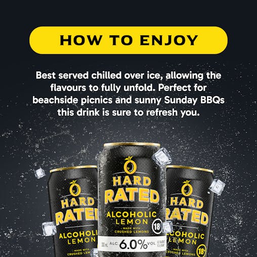 Hard Rated, Original Lemon Flavour, Refreshing Drink, 6% ABV, 330mL (Case of 24 Cans)
