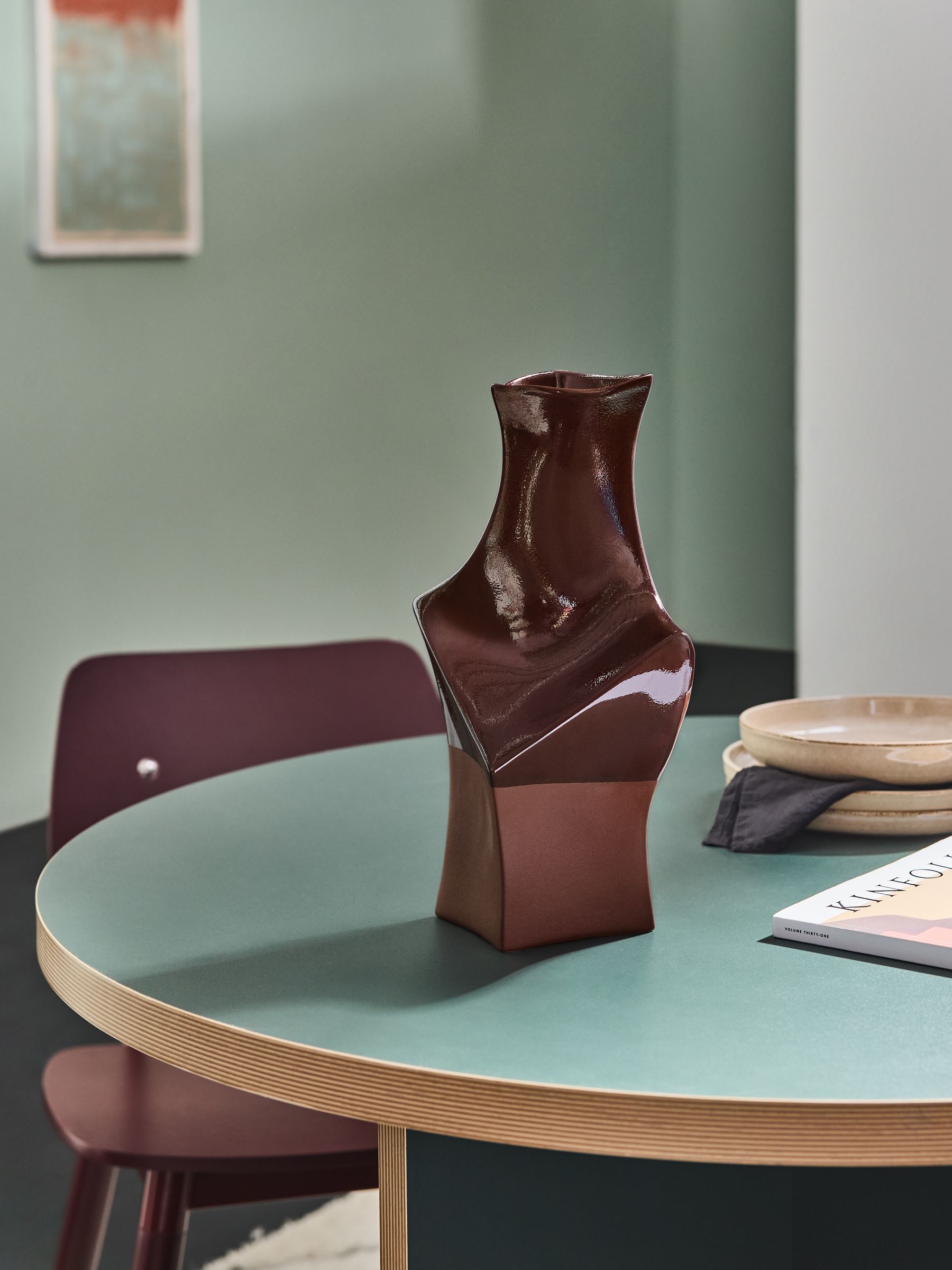 Chaya Sculptural Vase in Dark Red