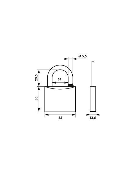 Cadenas à clé Type 1, laiton, extérieur, anse inox, 35mm, 2 clés - THIRARD