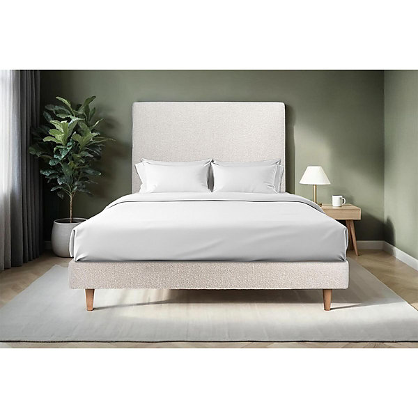 Lit avec tête de lit tapissier bouclette et sommier kit- Lit en bois massif