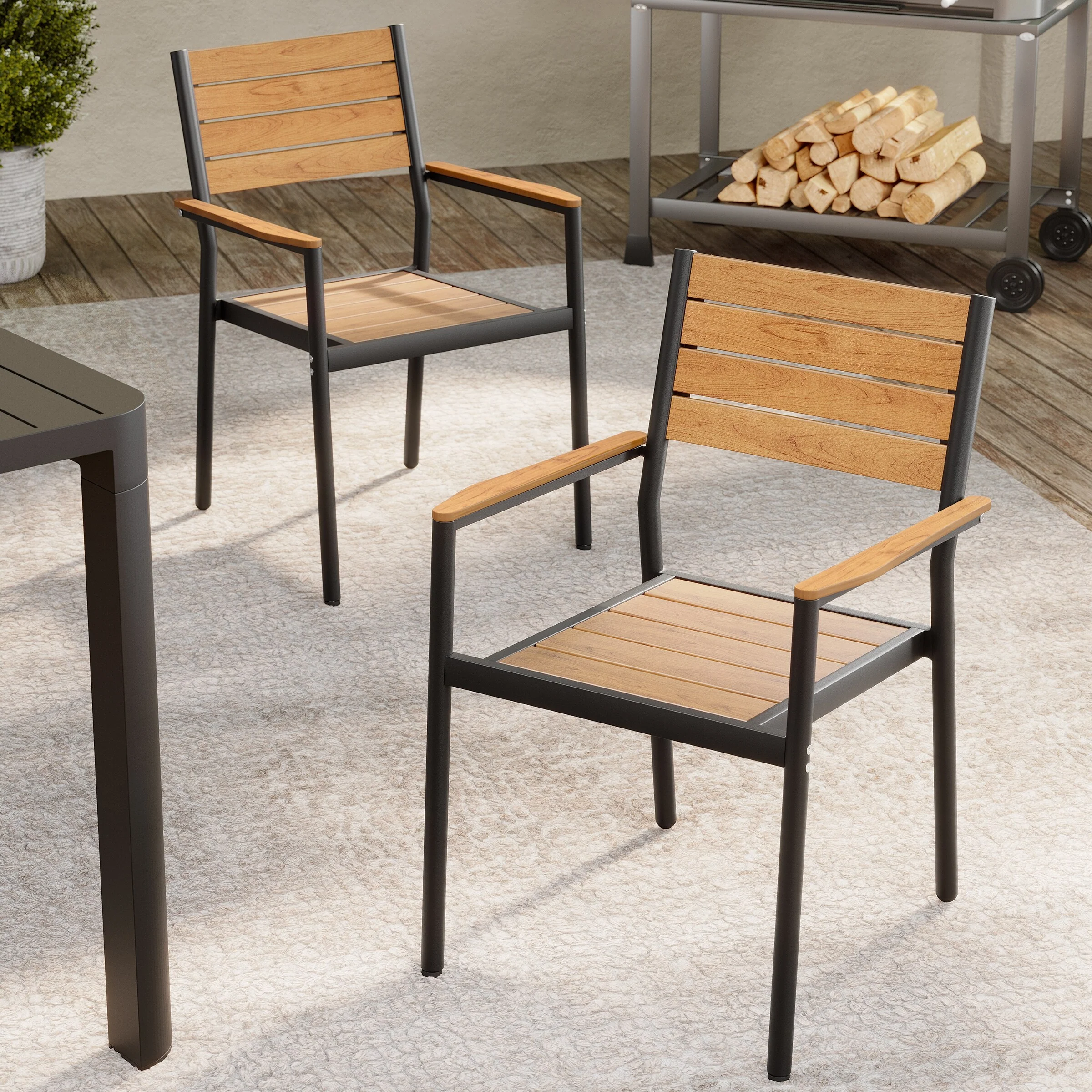 Outdoor Patio Dining Chairs Modern Aluminum Stackable Armchairs - See Picture