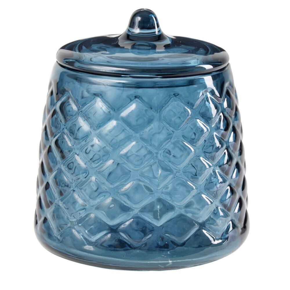 Pot à coton en verre transparent bleu