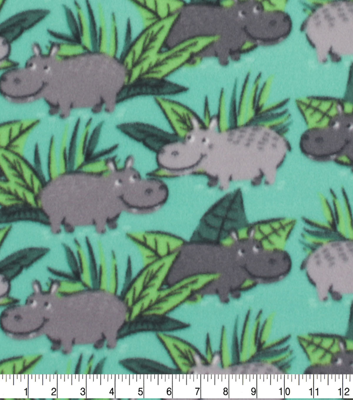 Blizzard Fleece Fabric Hippos On Teal
