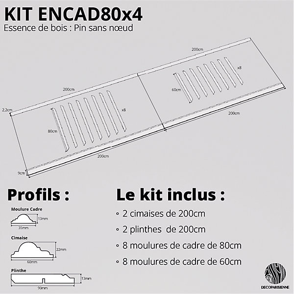 Kit moulures murales décorative 400 cm - Plinthes - Cimaises - Style Haussmannien - Encadrement a peindre - 20 pièces
