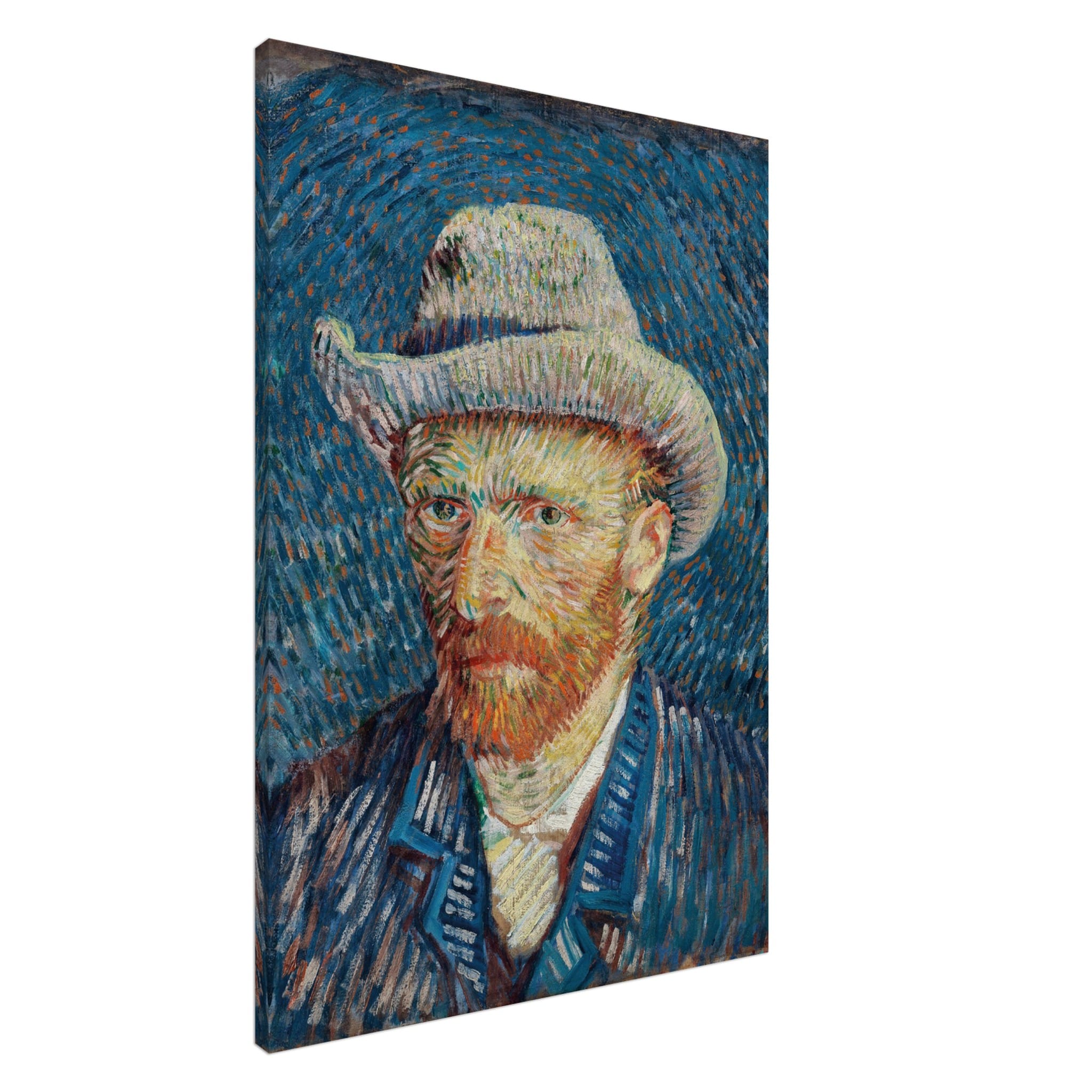 Artfulprints Canvas Vincent van Gogh – Zelfportret met grijze vilthoed canvas - 100x150 cm - Blauw